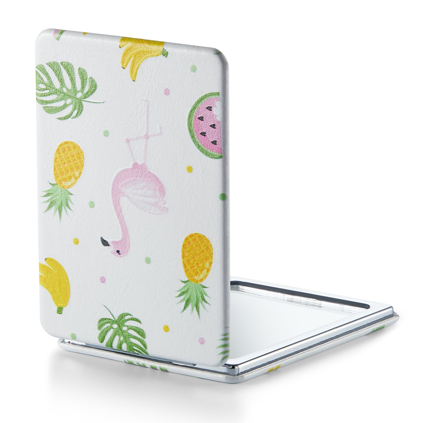 Omiro 1X/3X Magnifying Mirror, Unique Painting Compact Mirror With Classical Pu Leather, 2.4'' W X 3.4'' L (Flamingo And Tropica