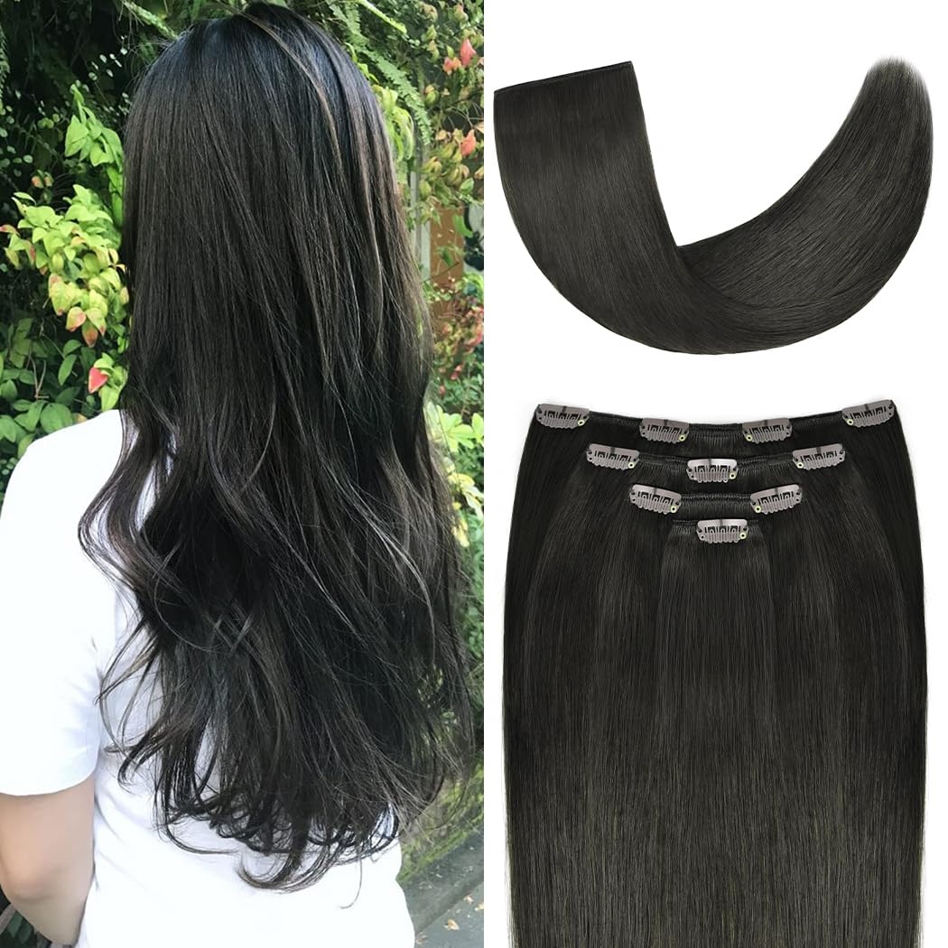14'' Clip In Hair Extensions Remy Human Hair For Women - Silky Straight Human Hair Clip In Extensions 50Grams 4Pieces Natural Bl