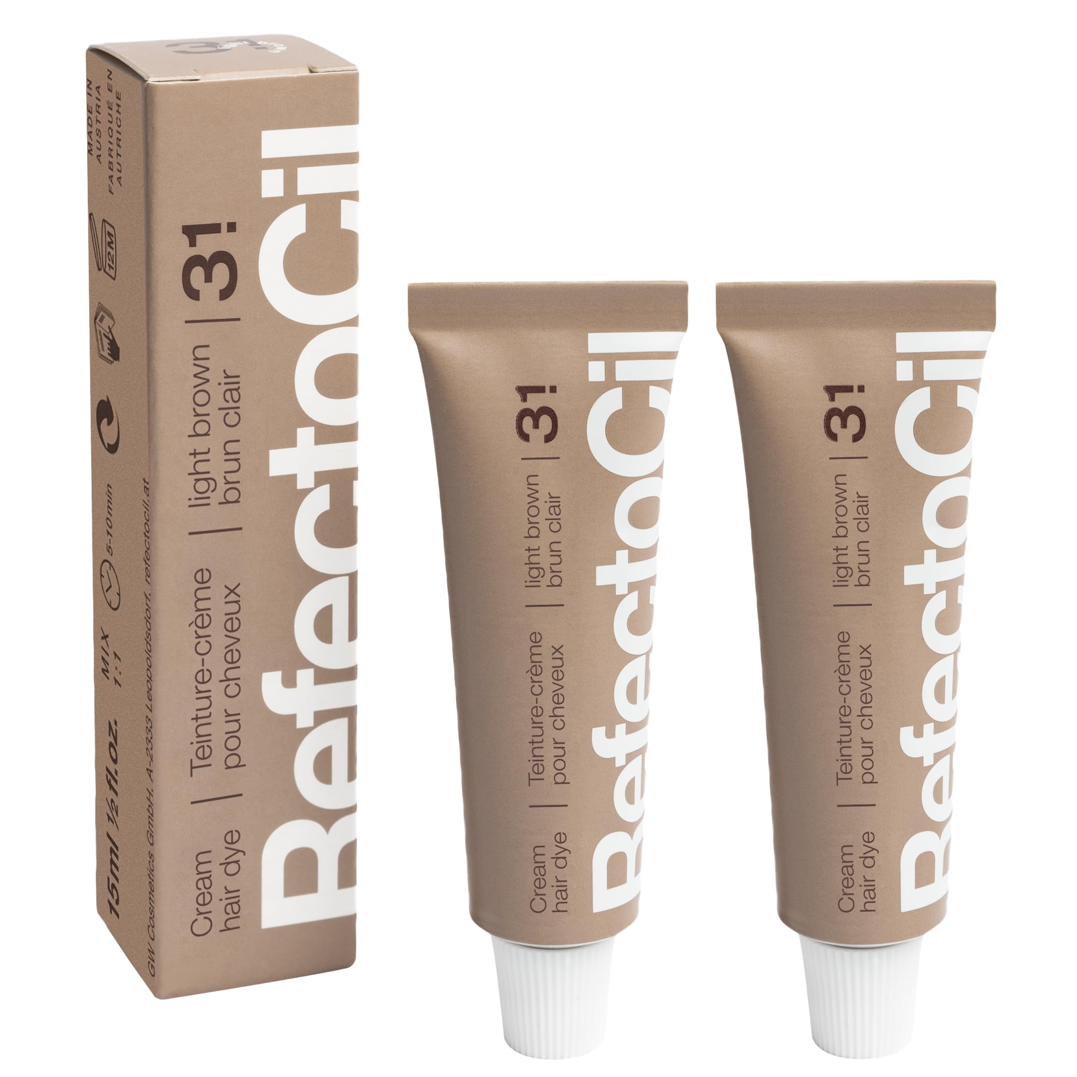 RefectoCil Cream Hair Dye 2-Pack - Professional Hair Tint for Long-Lasting Color - Light Brown (#3.1)