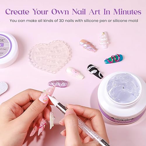 Mizhse Solid Builder Gel For Nails, 60G Large Capacity Clear Hard Gel For Nails 3D Sculpting Gel Non-Sticky Hand Carving Gel Uv