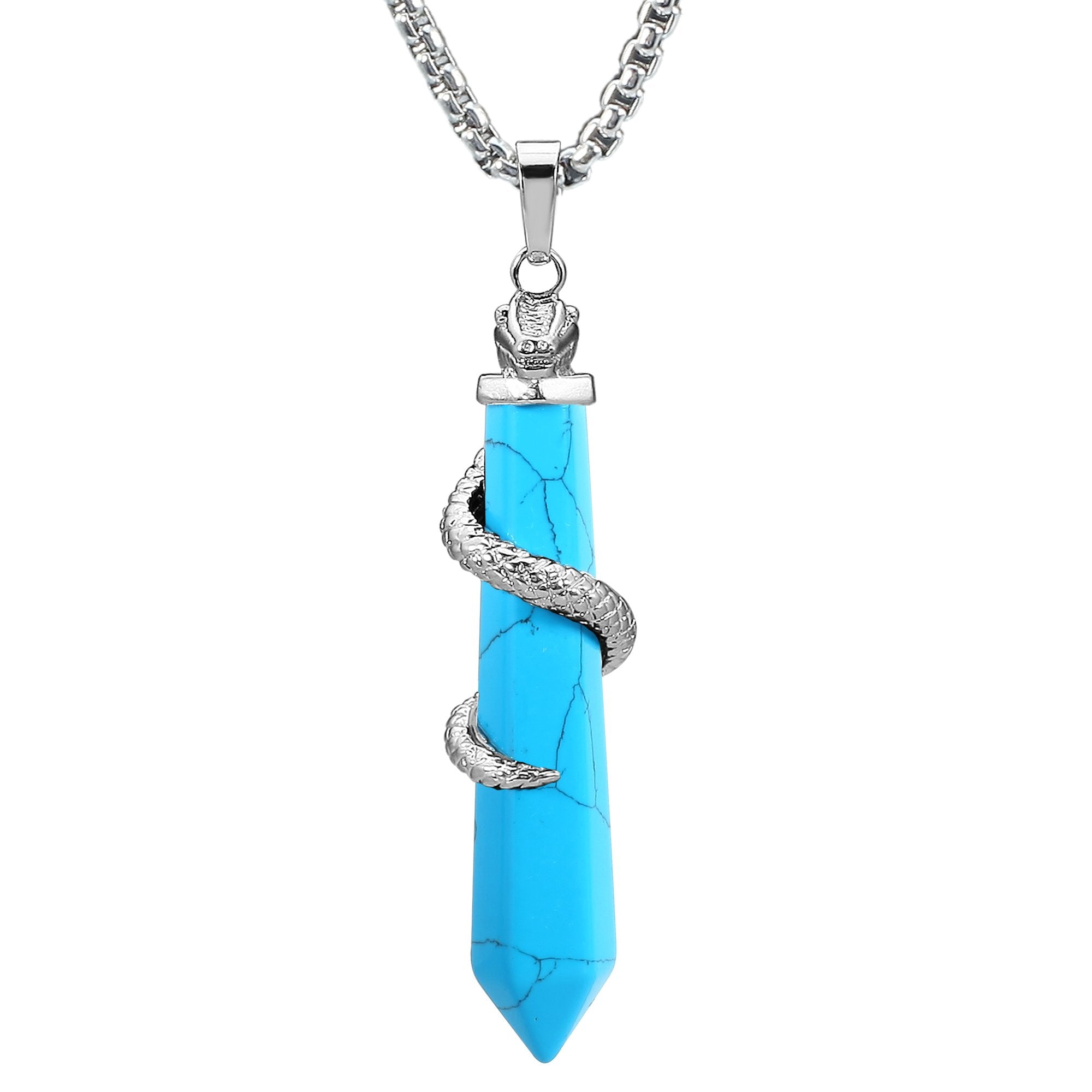 BEADNOVA Healing Crystal Necklace for Women Men Synthetic Turquiose Snake Tail Wrap Pendant Energy Healing Gemstones Jewelry Pen