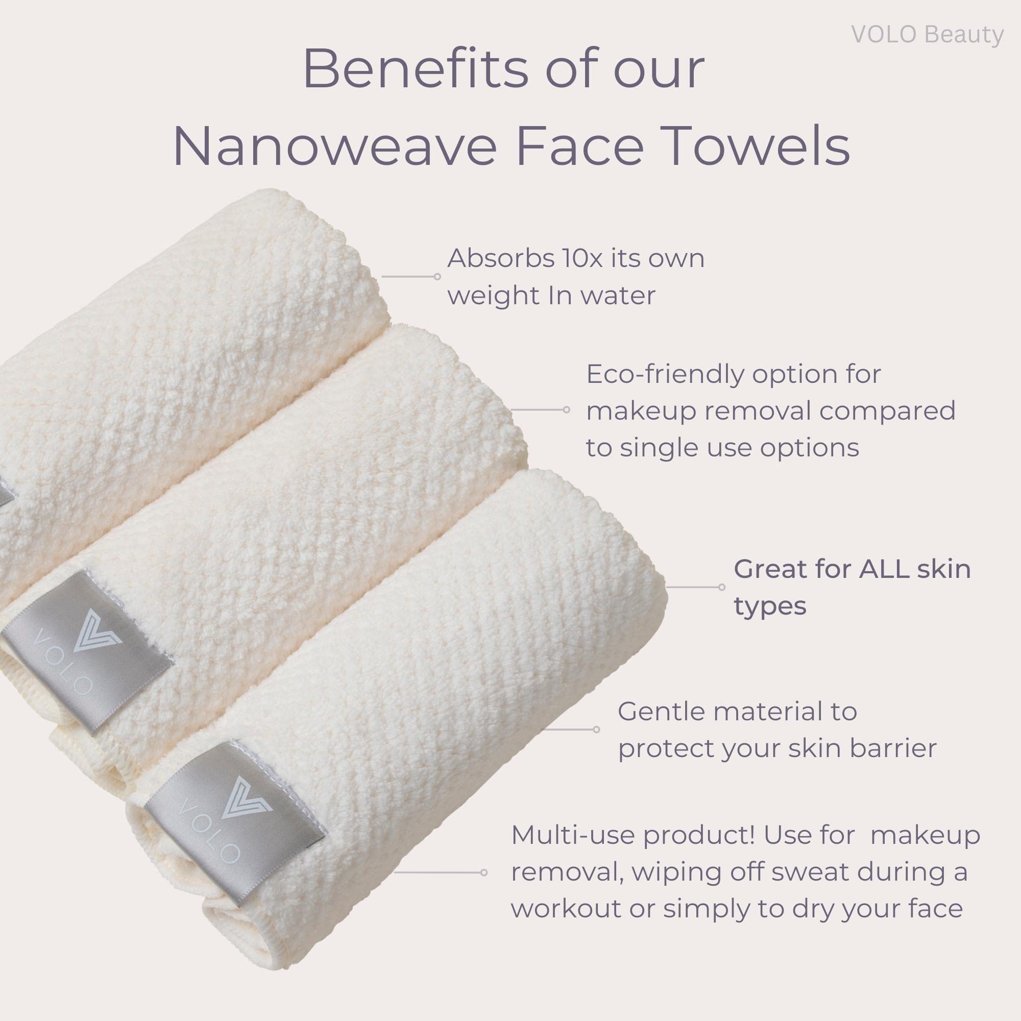 Volo Hero Luna Gray Face Towel | Reusable Facial Wash Cloths | Makeup Remover & Post Shower Washcloths | Ultra Soft, Absorbent,