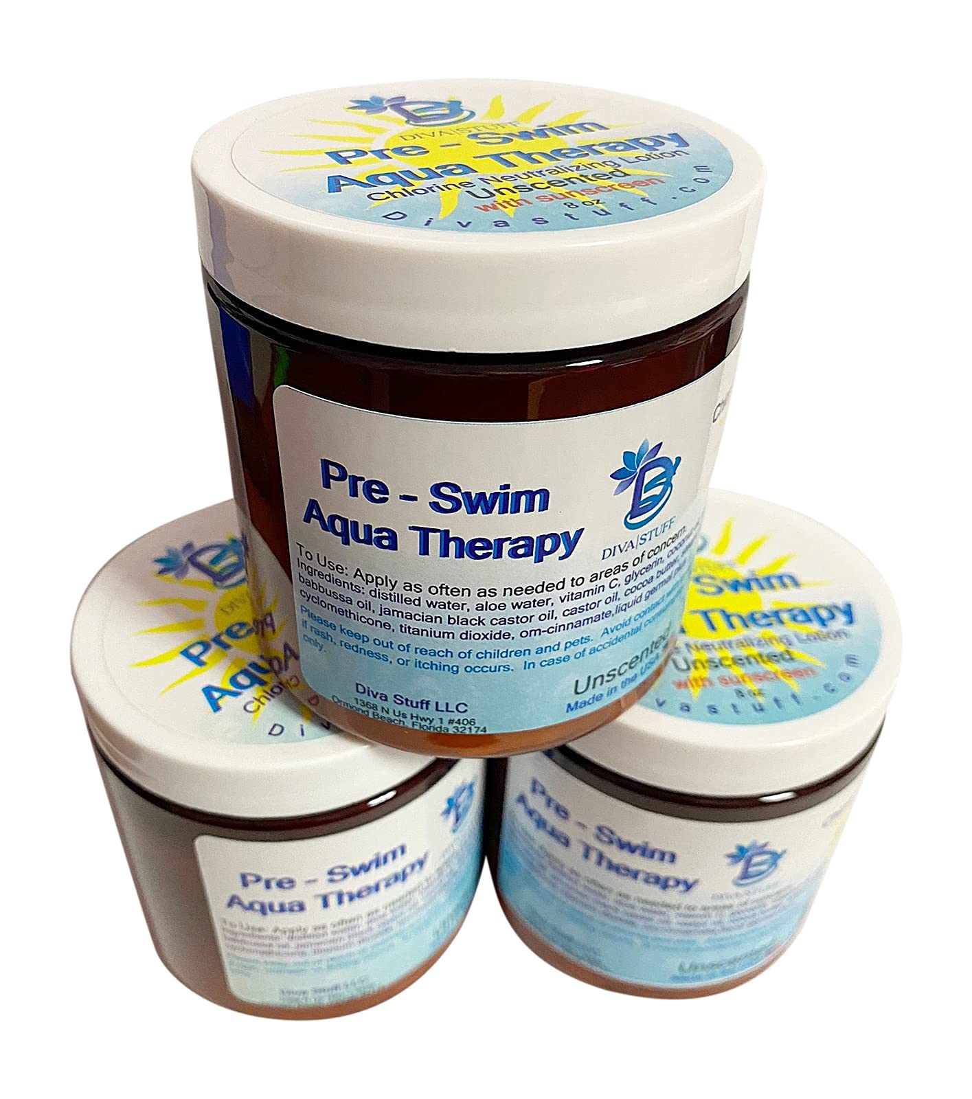 Diva Stuff Pre-Swim Aqua Therapy Chlorine Neutralizing Body Lotion, Protects Skin From Chlorine And Salt Water, 3 Pack, 8 Oz - M
