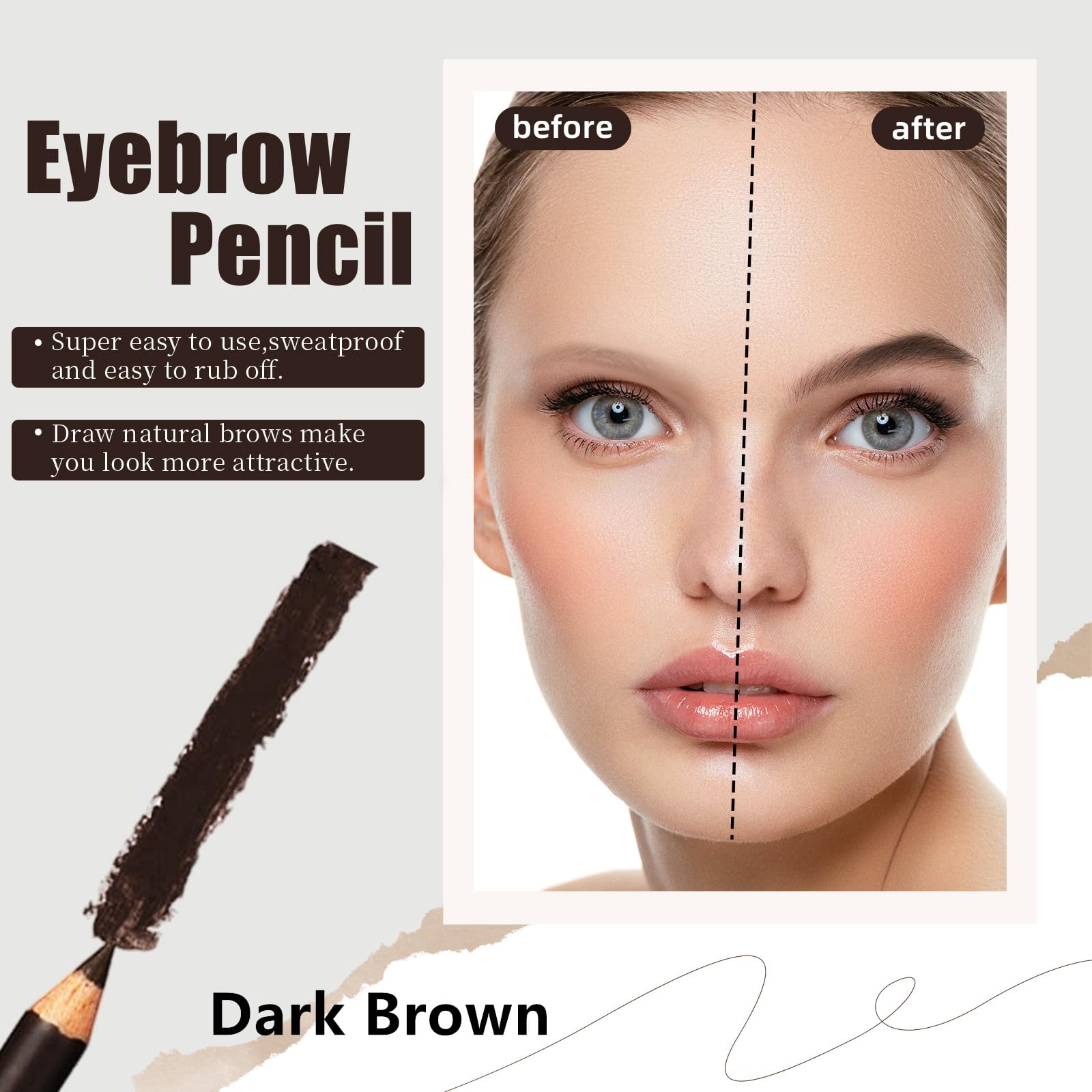 Go Ho 12 Pcs Dark Brown Eyebrow Eyeliner Pencils Makeup Pen,Sweatproof Eye Brow Pencil,Long-Lasting Nice Color Eyebrow Pen,Make
