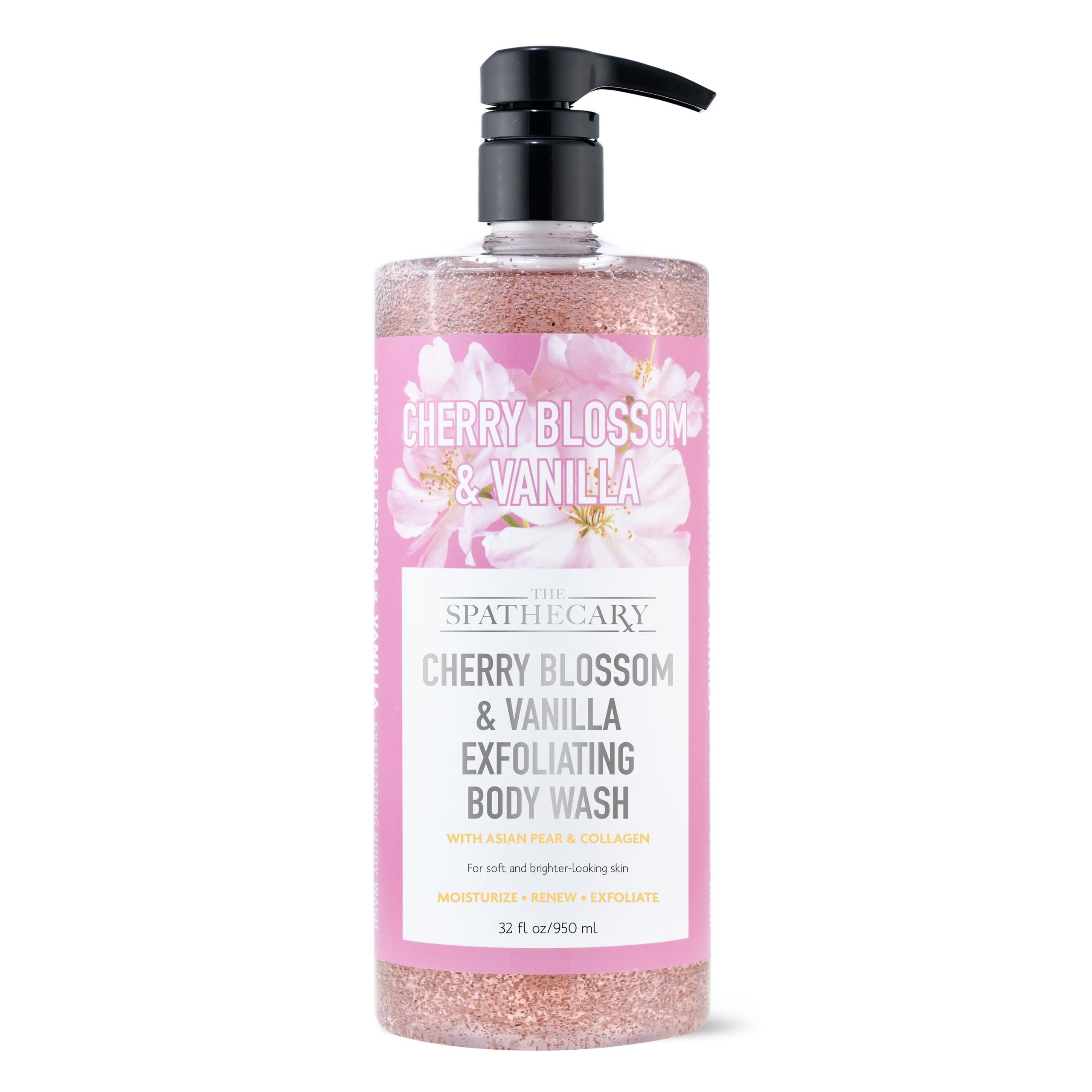 THE SPATHECARY Cherry Blossom & Vanilla Exfoliating Body Wash with Coconut and Asian Pear & Collagen | Moisturize Renew & Exfoli