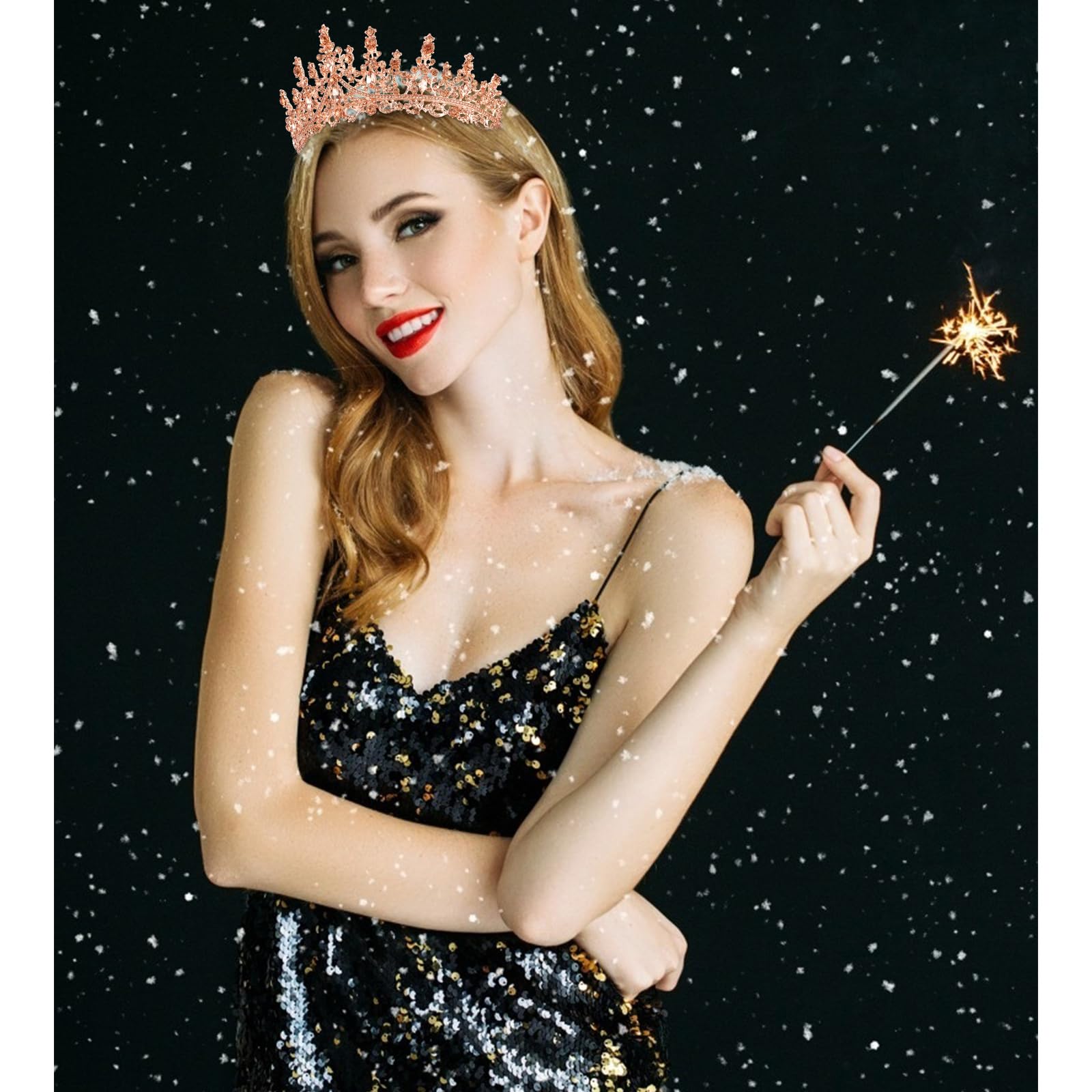 Velscrun Rose Gold Crystal Birthday Tiara Crowns For Women Girls Elegant Princess Crown With Combs Birthday Girl Headband Sash H