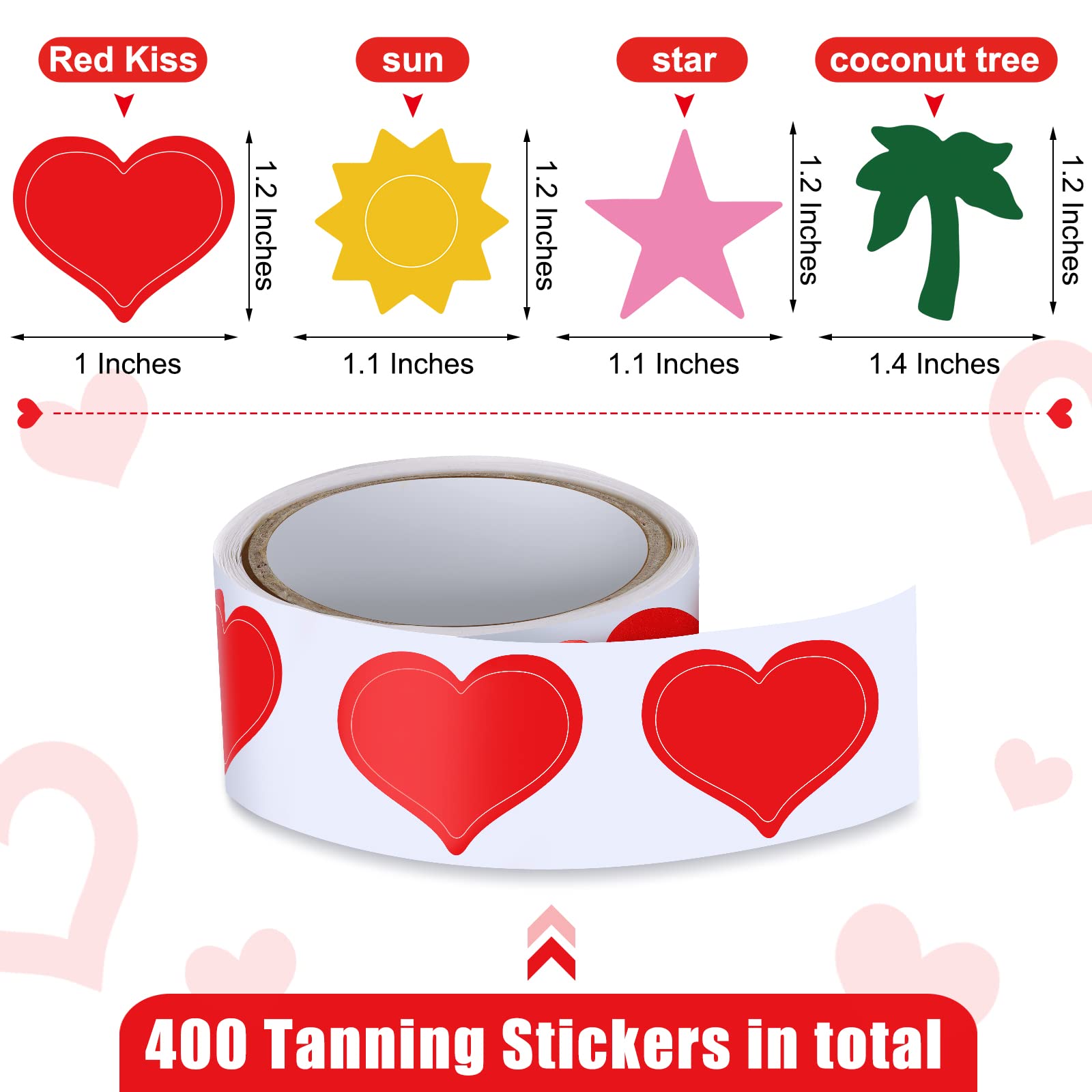 400 Pieces Tanning Bed Stickers For Body Heart Labels Stickers Body Stickers Perforated Self Adhesive Small Sun Tan Stickers For