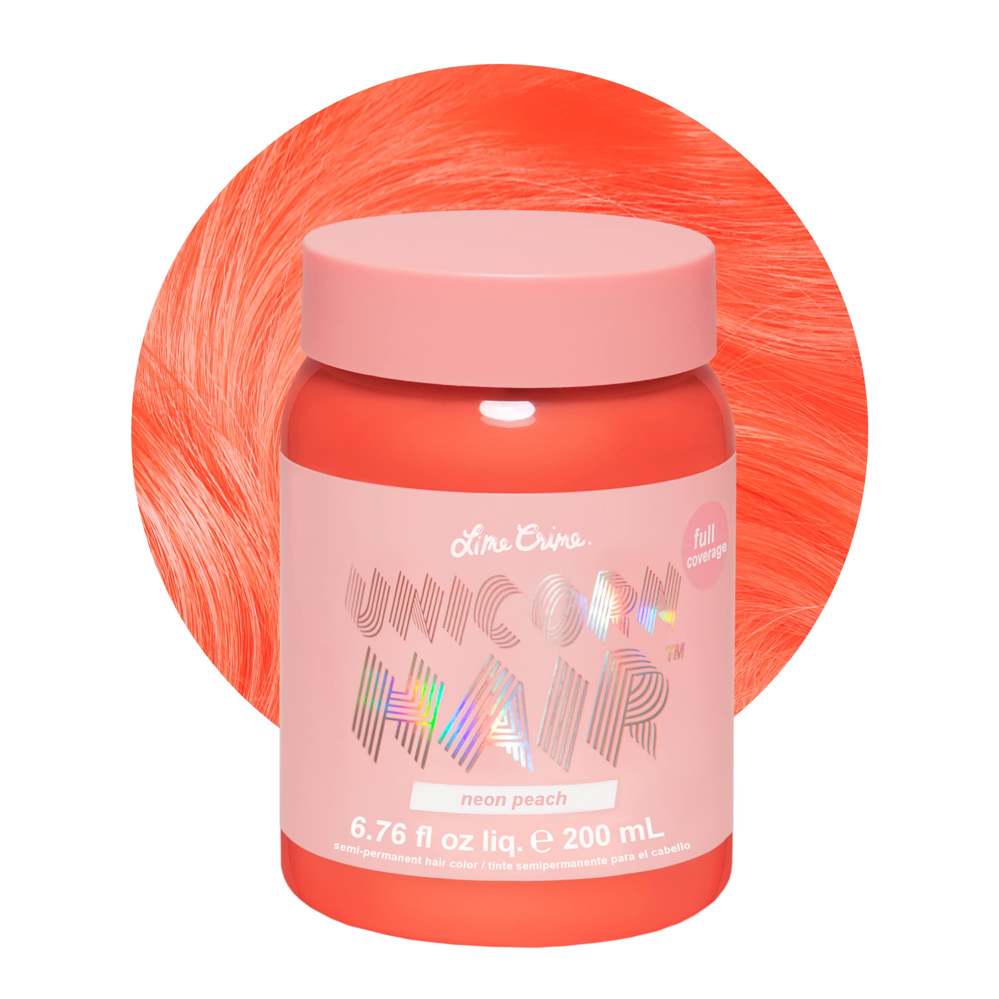 Lime Crime Full Coverage Unicorn Hair Dye, Neon Peach - Damage-Free Semi-Permanent Hair Color Conditions & Moisturizes - Tempora