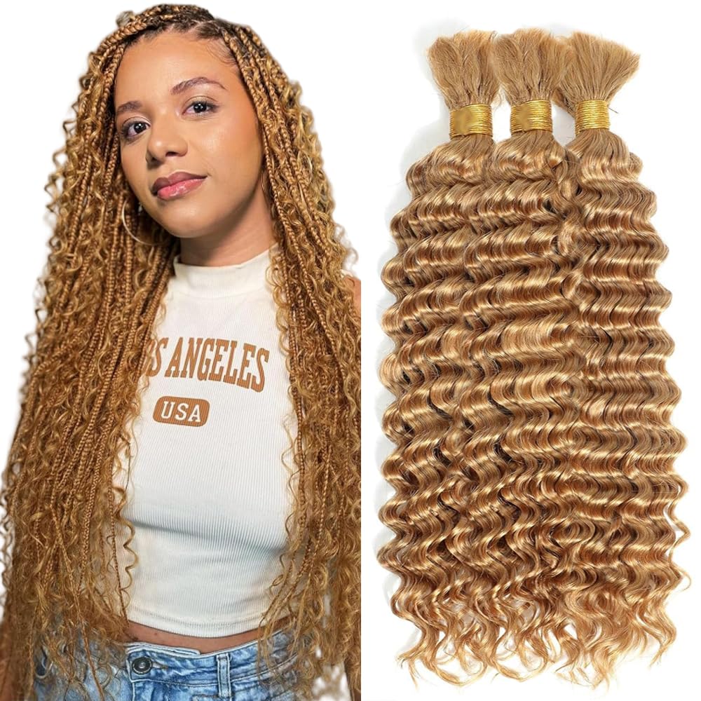 #27 Honey Blonde Human Braiding Hair for Boho Braids Hair 18 18 18 Inch Boho Hair for Braiding Human Hair Unprocessed Brazilian 