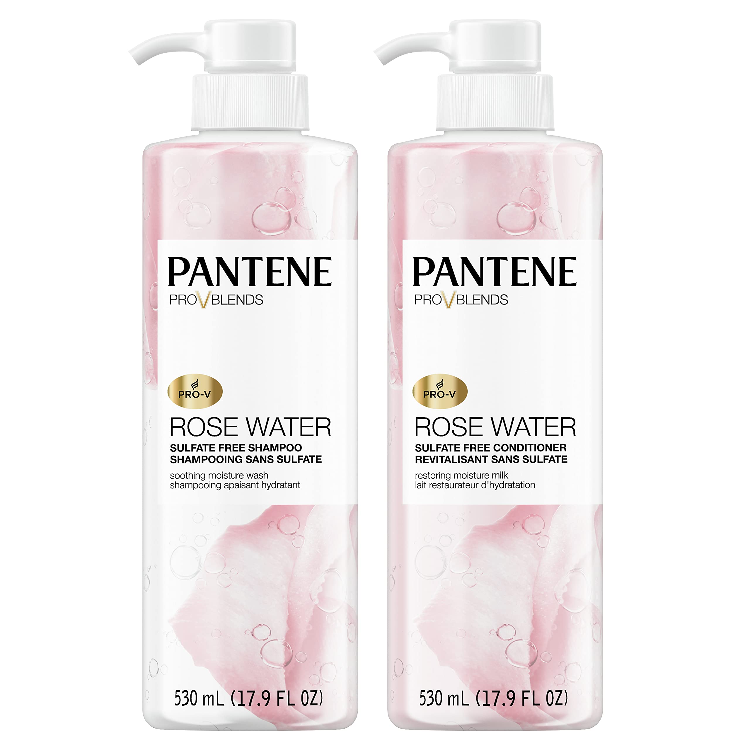 Pantene Sulfate Free Shampoo And Conditioner Set, Rose Water, Soothing And Moisturizing, Infused With Vitamin B5, For All Hair T