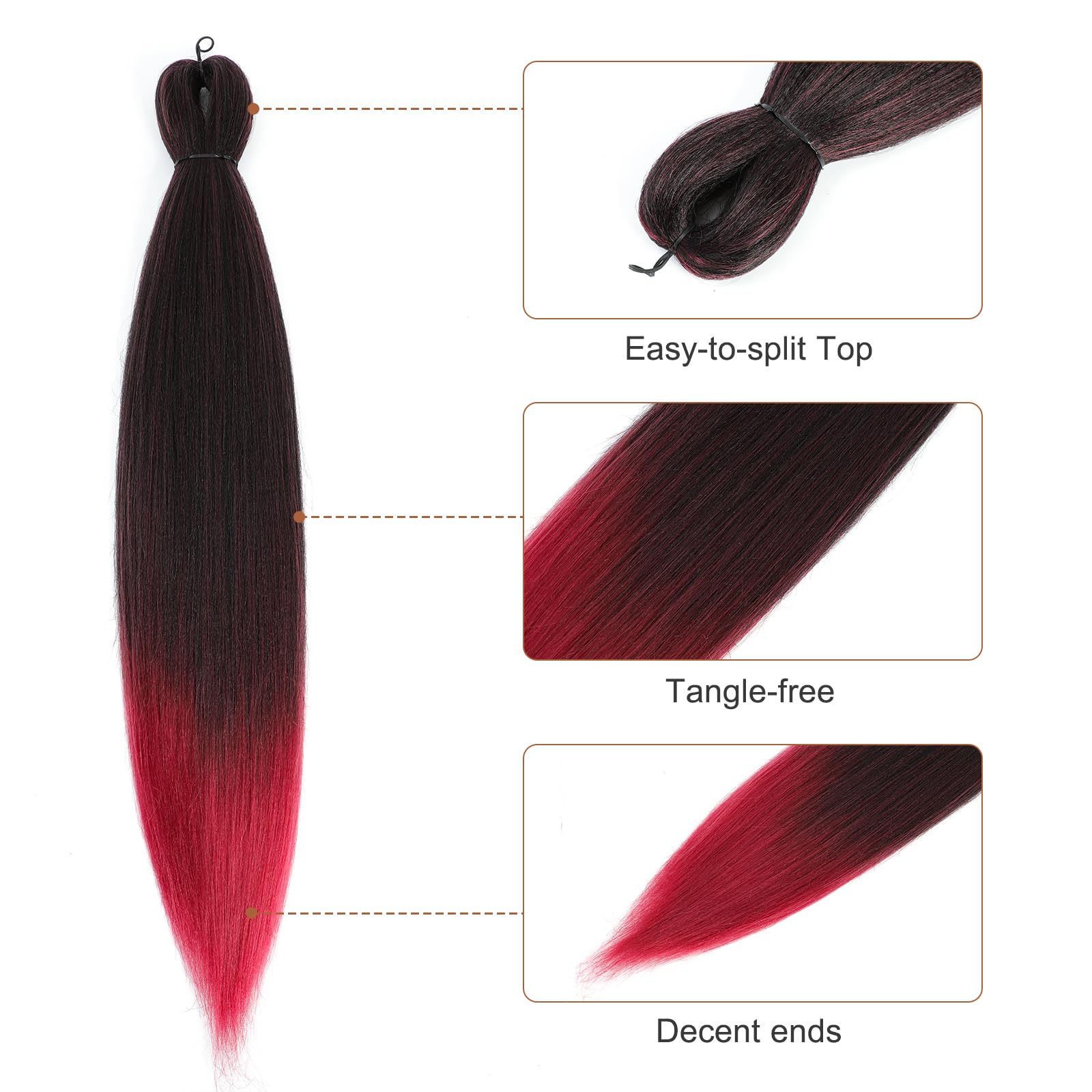 Difunee Pre-Stretched Braiding Hair - 16 Inch 8 Packs Ombre Red Short Braiding Hair For Twist Or Box Braids, Yaki Texture Hot Wa