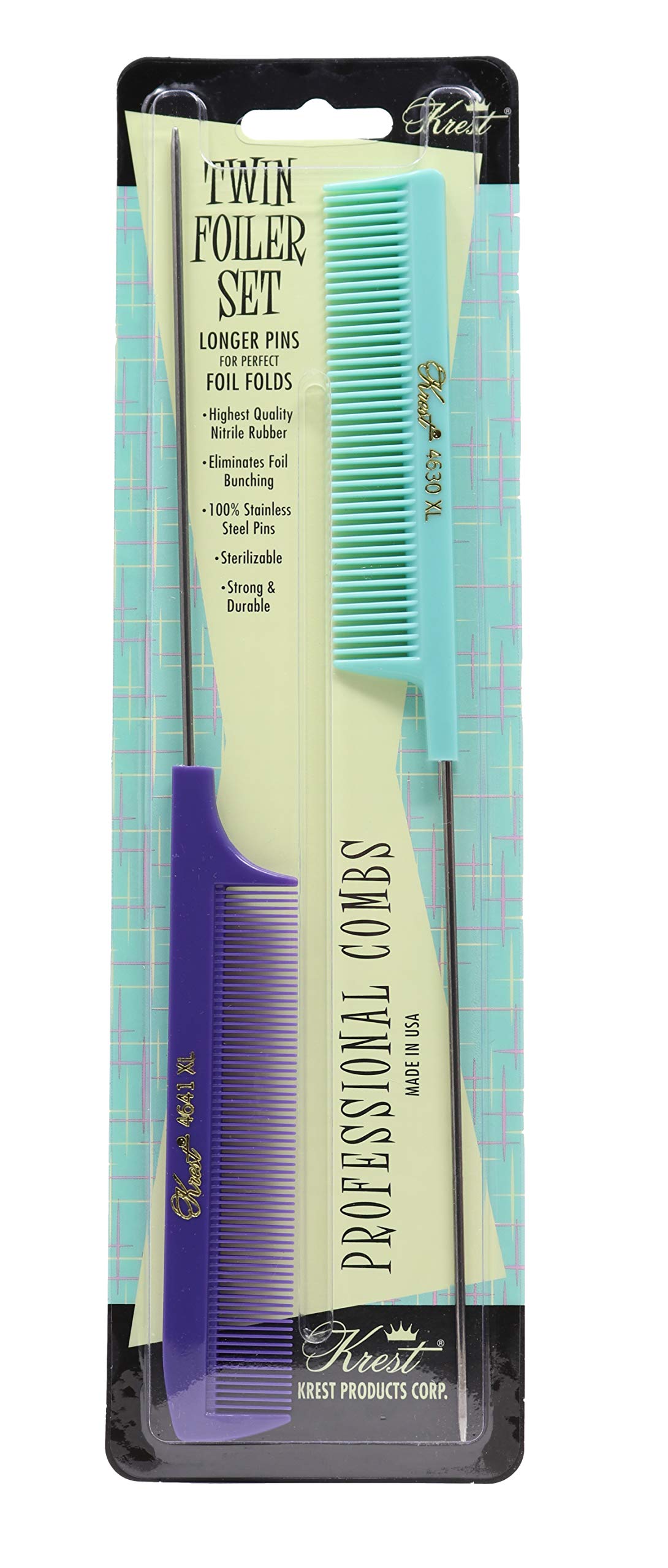 Krest Pintail Combs Weaving Foiling Fine Tooth Rattail Hair Cutting Comb Colors 2 Pc. (Vintage Purple & Green)