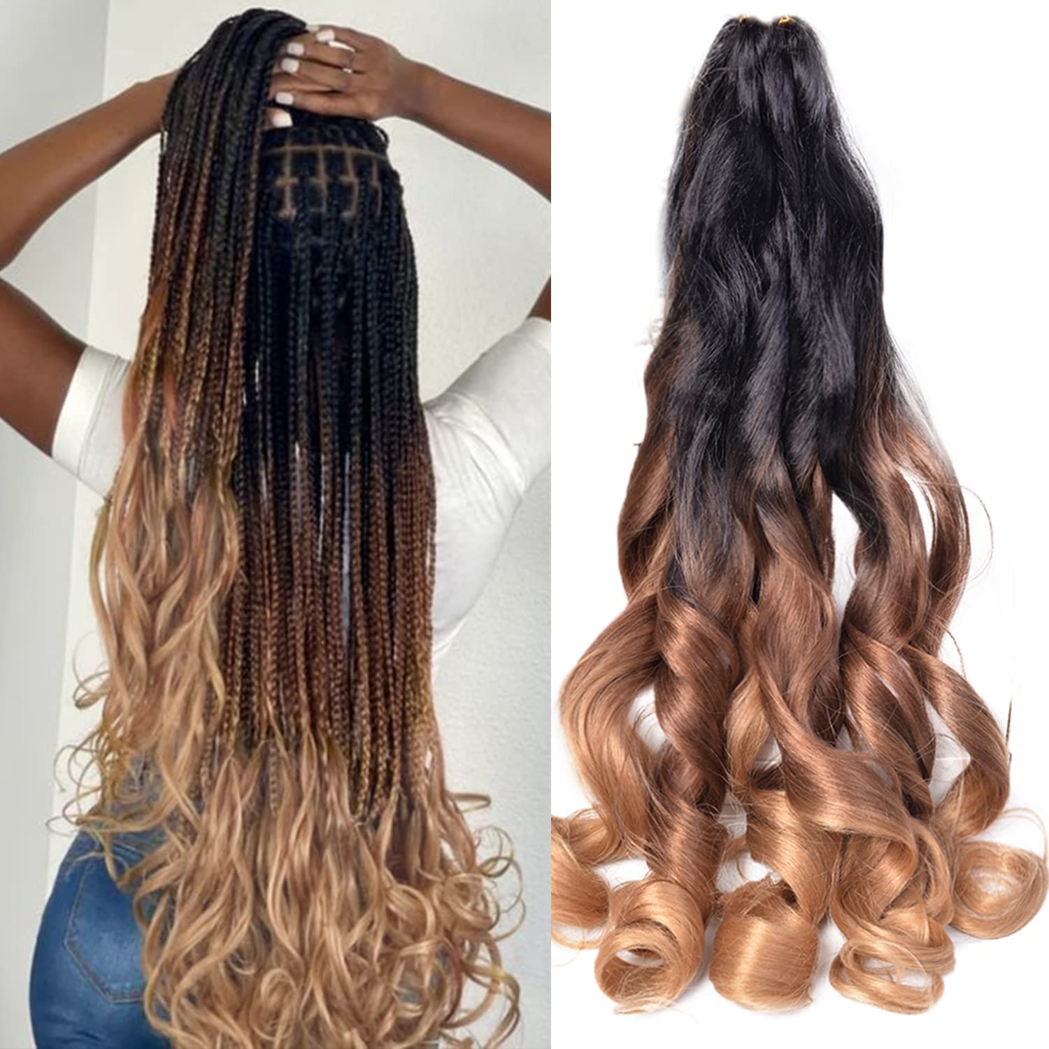 French Curly Braiding Hair Extensions,#C14 Loose Wavy Braiding Hair Extensions 8pack 24inch 75g/pack Synthetic French Curl Croch