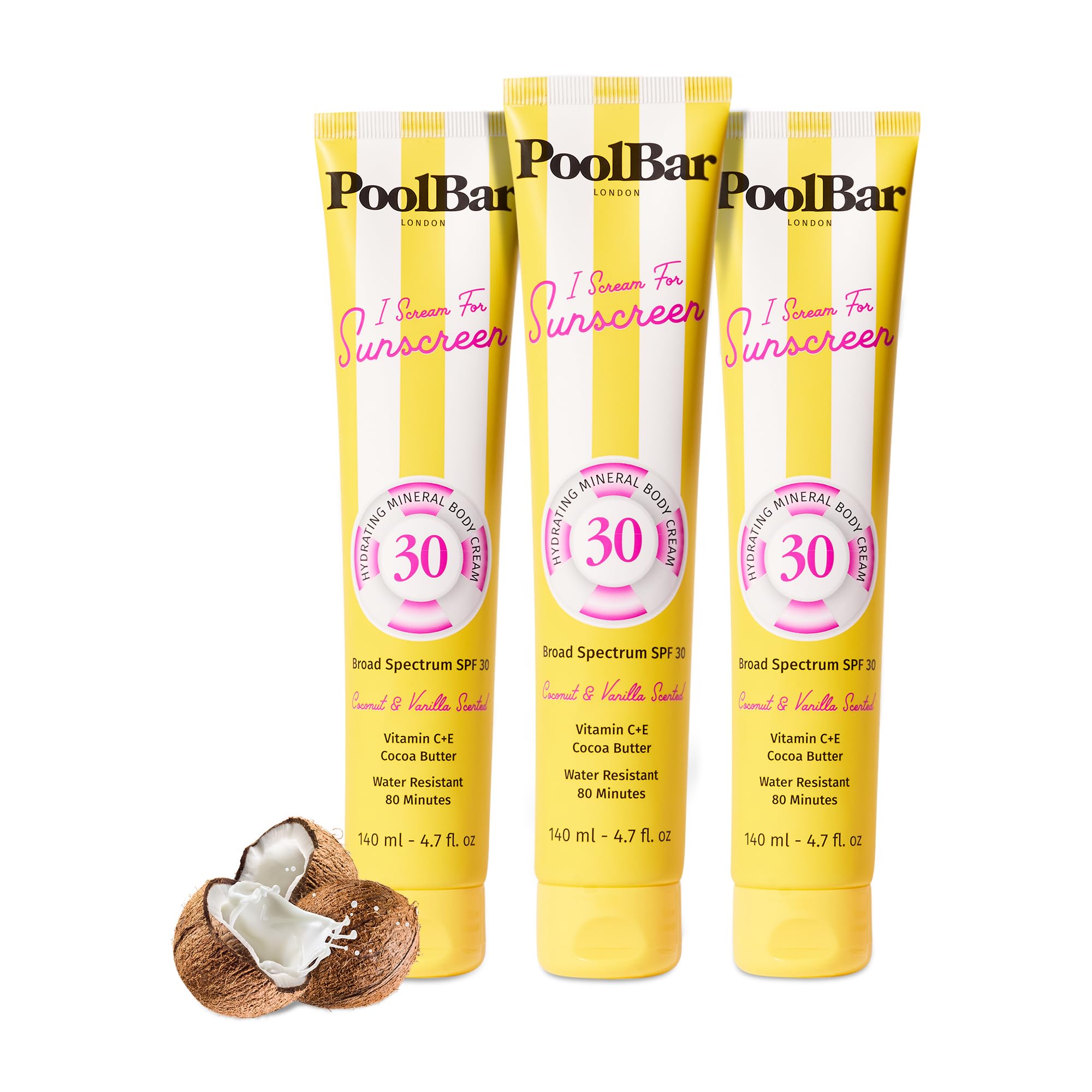 PoolBar Mineral Body Sunscreen Cream SPF 30, 3Pack, 4.7 fl oz Each