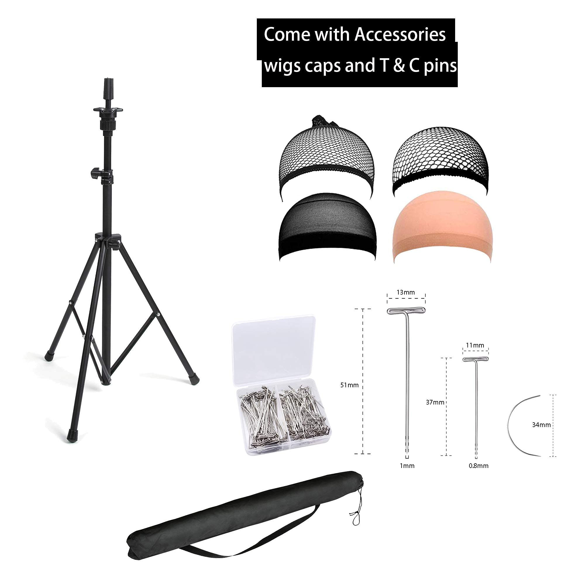 HYOUJIN Wig Head Stand,Wig Stand Tripod Mannequin Head Stand Metal Adjustable Holder for Mannequin Head,Manikin Head,Training He