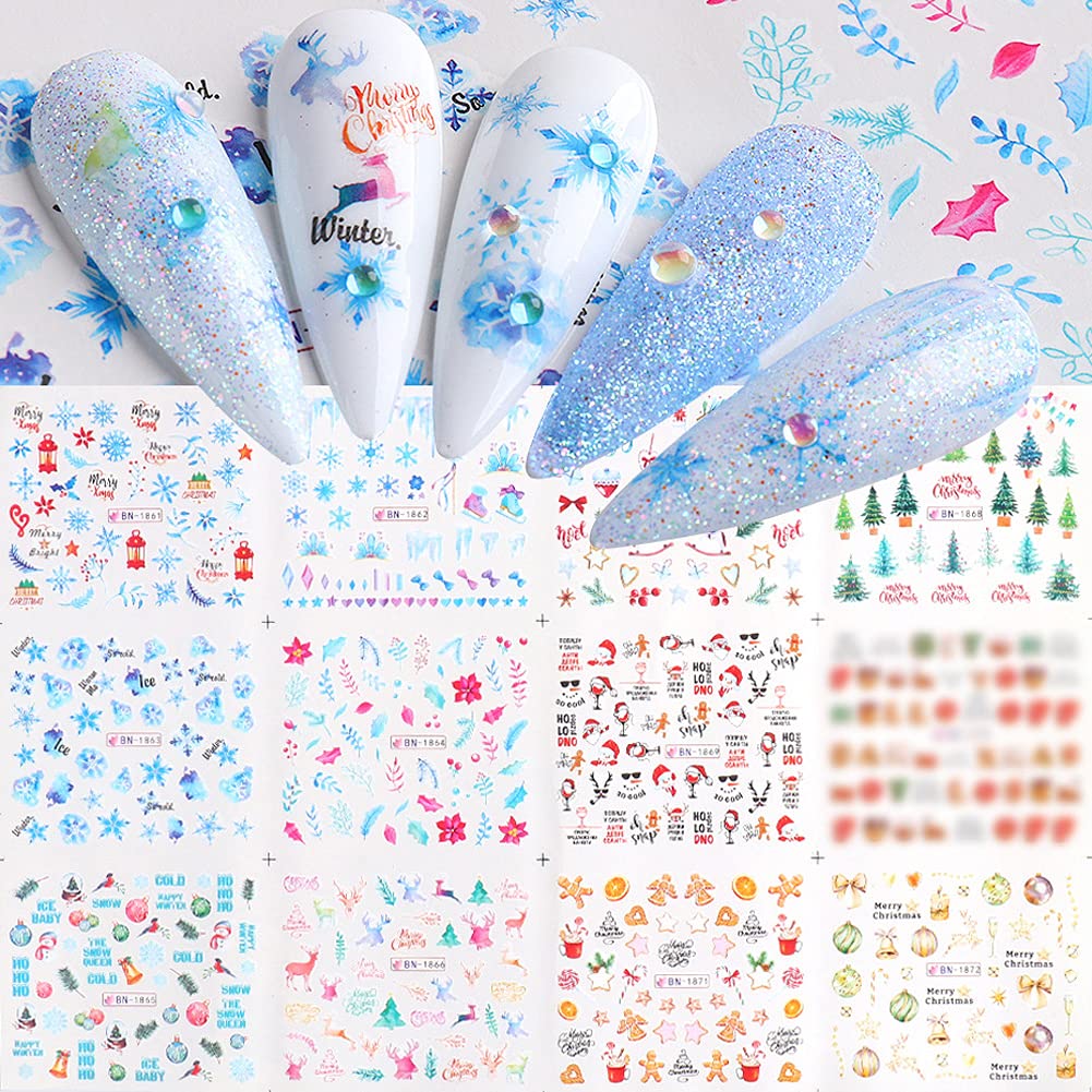Christmas Nail Stickers Snowflake Nail Art Water Decals Transfer Foils For Nails Supply Snowman Reindeer Santa Claus Bell Tree S
