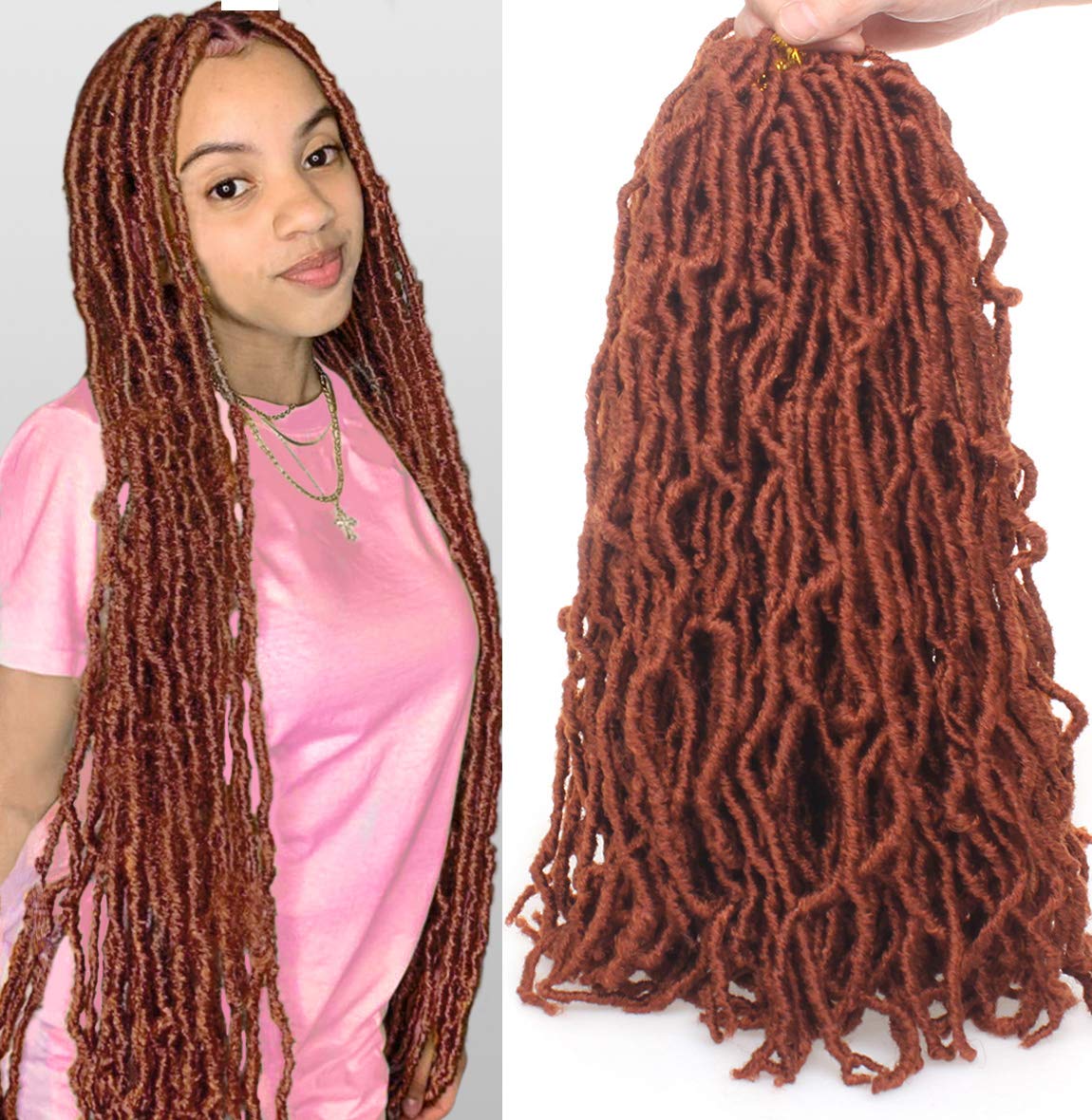 Leeven 18 Inch New Soft Locs Crochet Braids Hair 350# Pre-looped Curly Locs Braiding Hair 7 Packs Ginger Goddess Locs Hair Exten