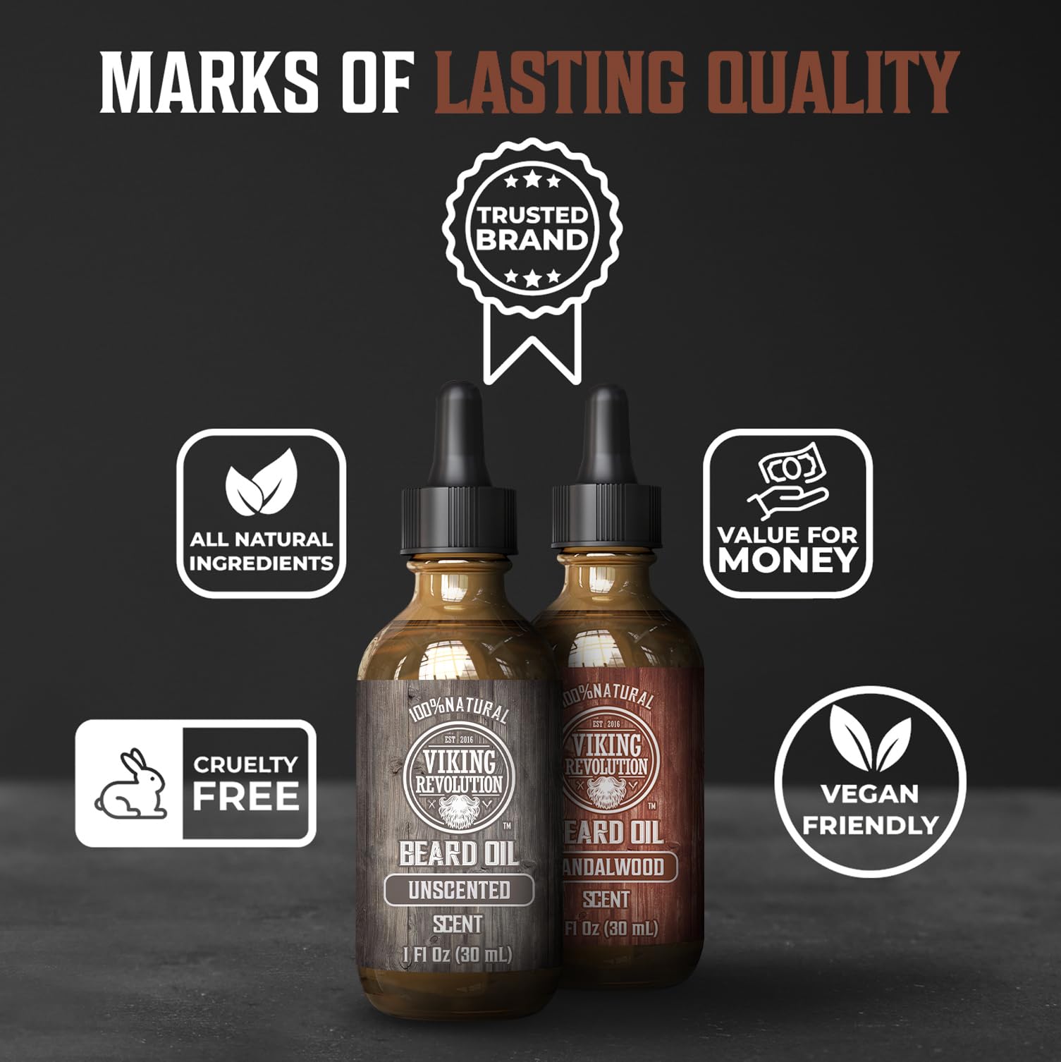 Viking Revolution Sandalwood And Unscented Beard Oil For Men - Natural Mens Beard Oil With Argan Oil And Jojoba Oil - Beard Soft
