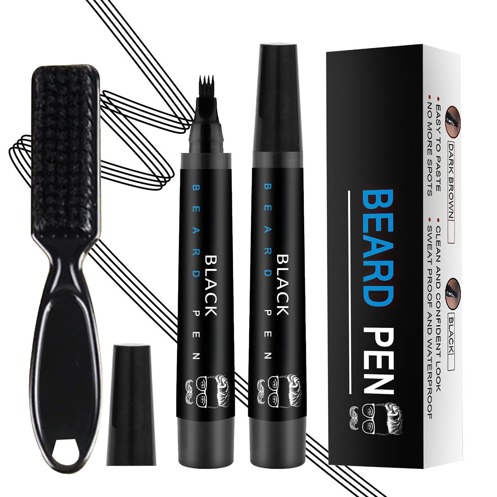 Beard Pencil Filler for Men Black Barber Pencil Beard Brush Kit, Black