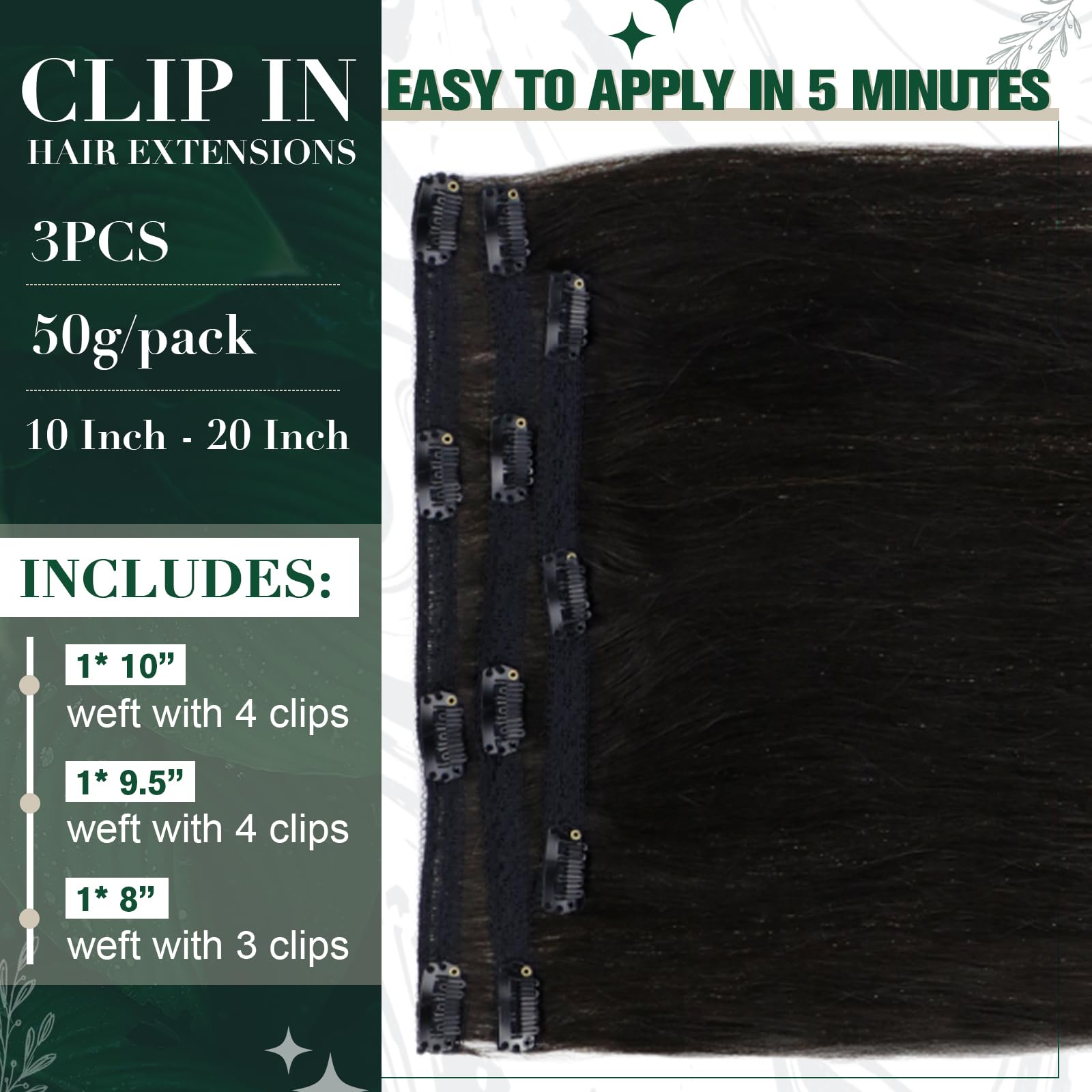 Ruanture Black Hair Extensions Clip In Real Hair 12 Inch Off Black Clip Ins Real Human Hair Black Women Silky Straight Clip In H