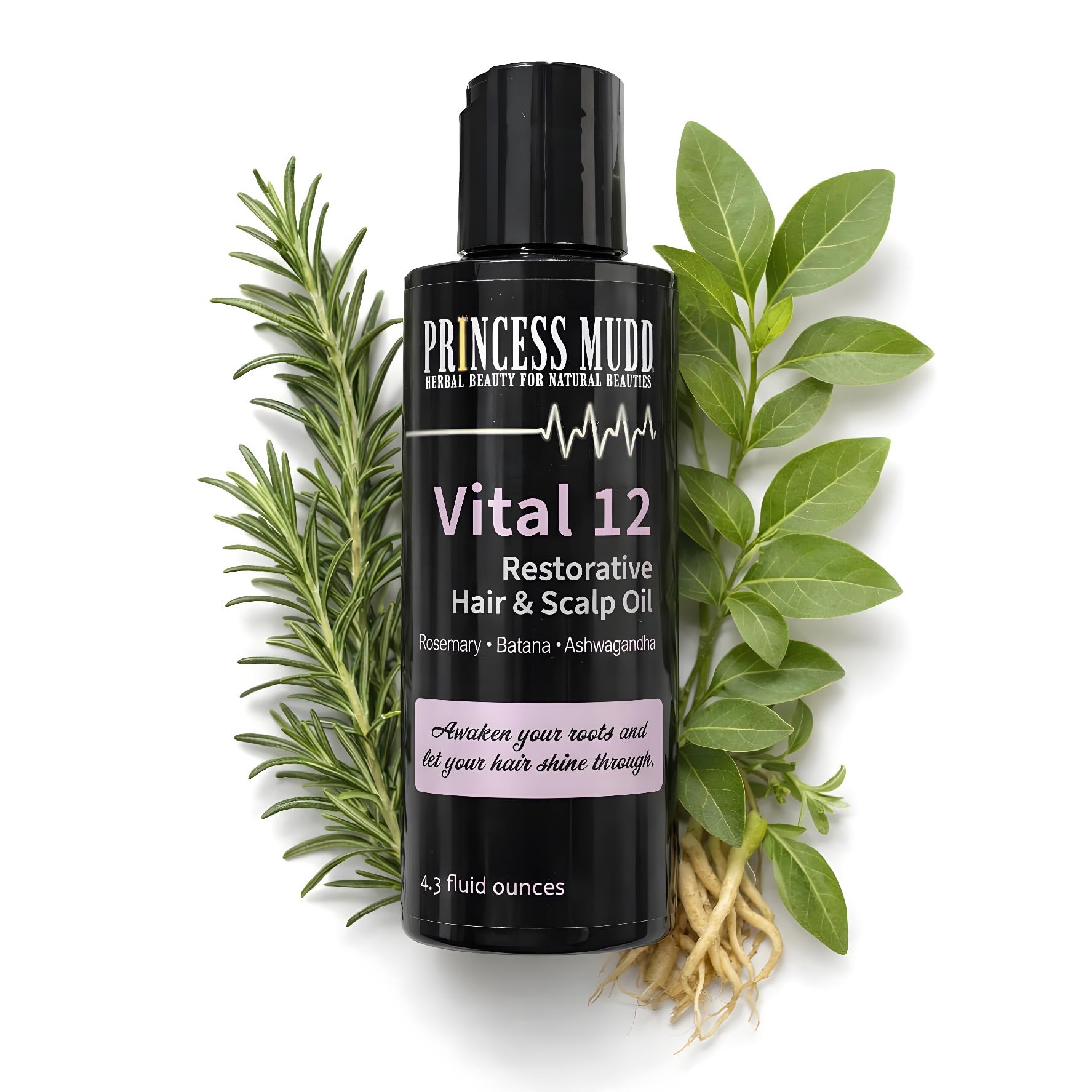 Princess Mudd Vital 12 Restorative Hair & Scalp Oil, Batana + Rosemary + Black Cumin + Squalane, Moisture Seal, Shine & Manageab