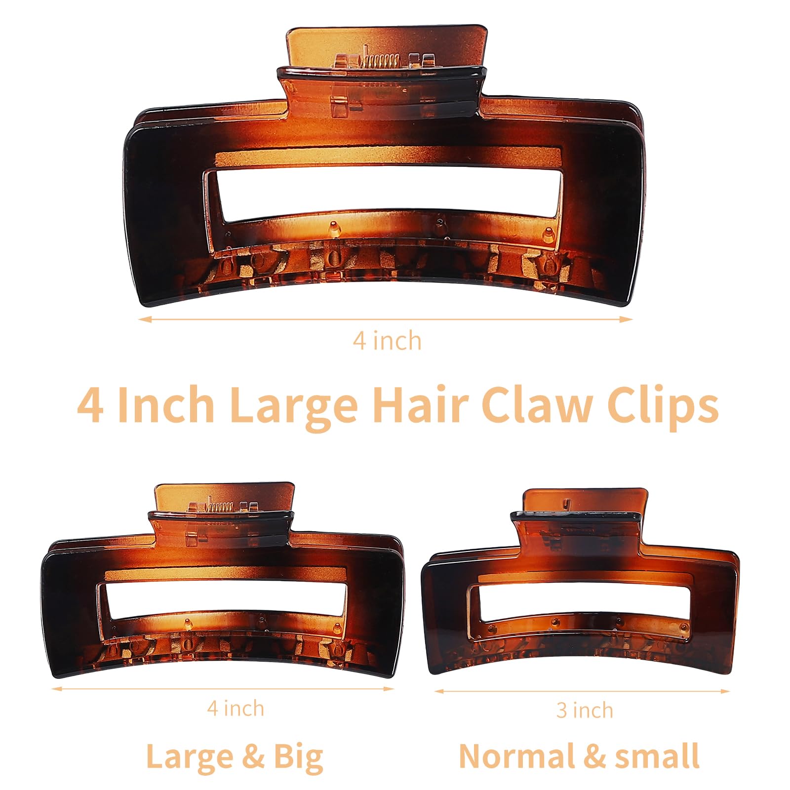 Sisiaipu 4.1 Inch Large Claw Clips - 12 Pcs Jumbo Square Jaw Clips For Thick Hair, Bulk Hair Accessories For Women And Girls - T