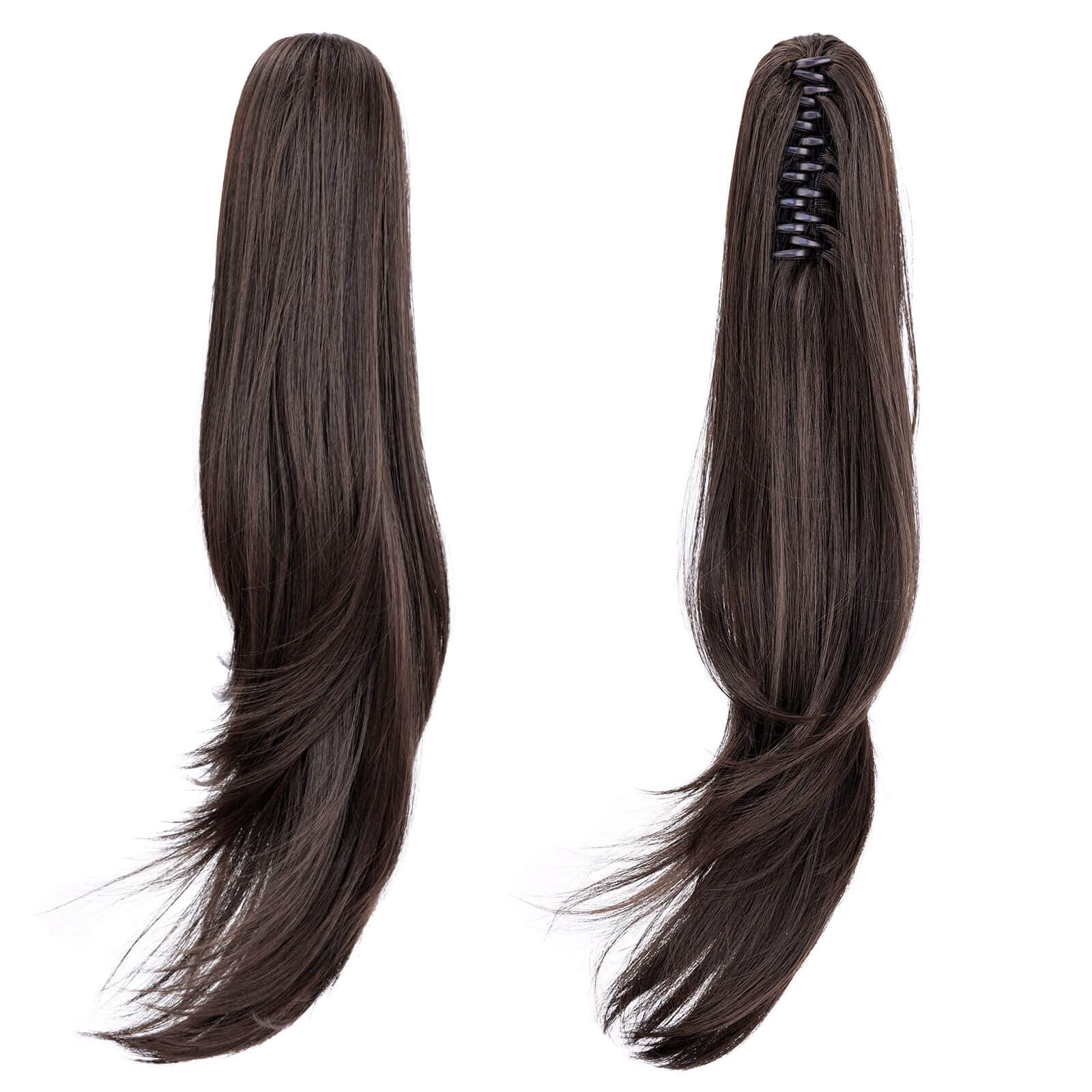 HEWEICSY Ponytail Extension,Black Hair Extension Ponytail 22'' Long Claw Hair Extension Synthetic Wavy Straight Ponytail Clip in