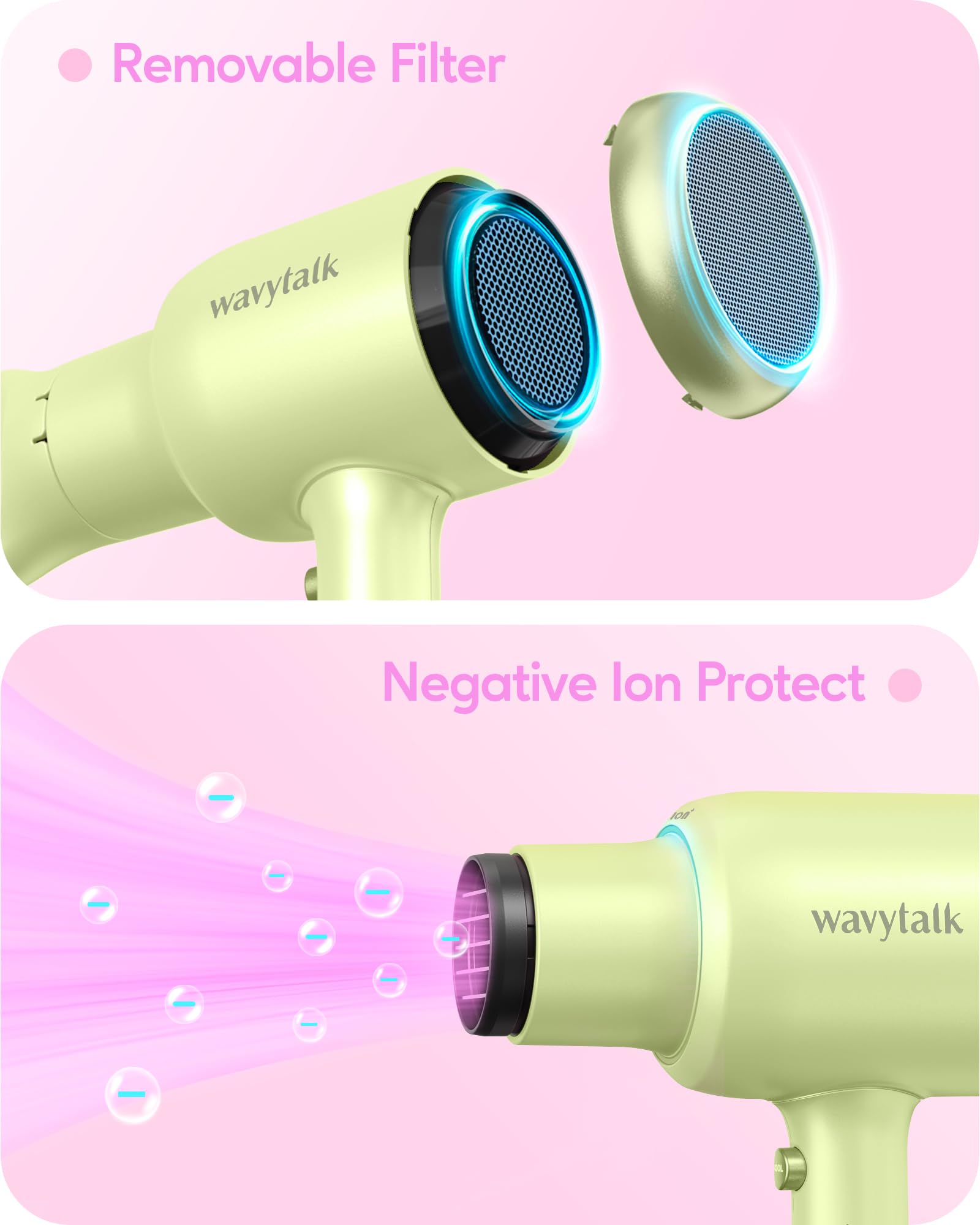 Wavytalk Professional Hair Dryer 1875W Blow Dryer Ionic Hair Dryer With Diffuser For Women With Constant Temperature, Hair Dryer
