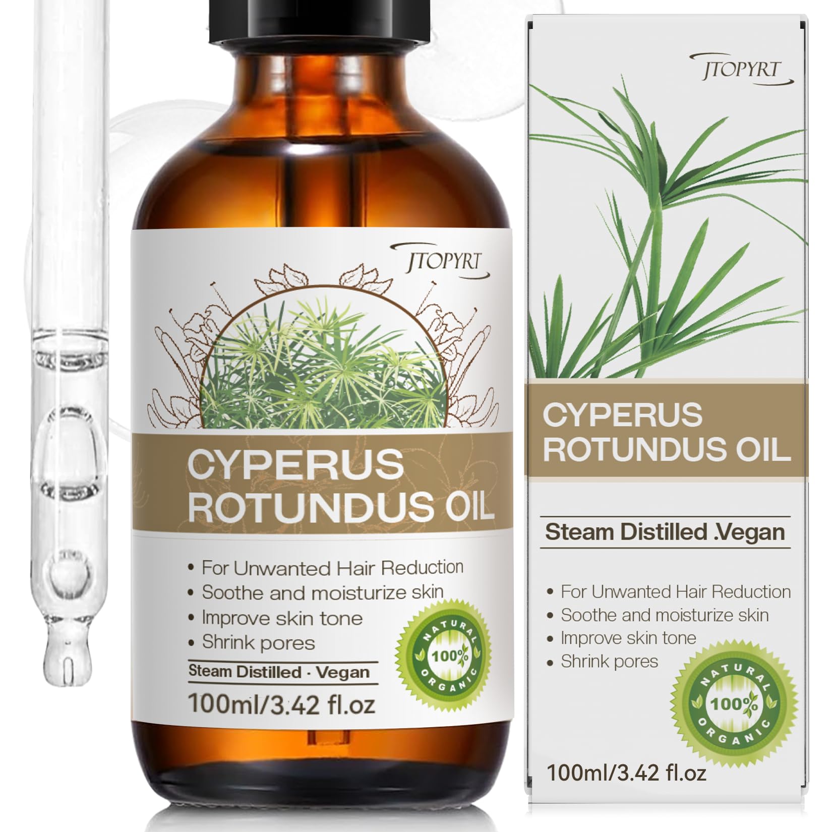 Cyperus Rotundus Oil for Hair Removal: 60s Quick Absorption Prevents Ingrown Hairs Reducing & Inhibitting Hair Growth in 68 Days