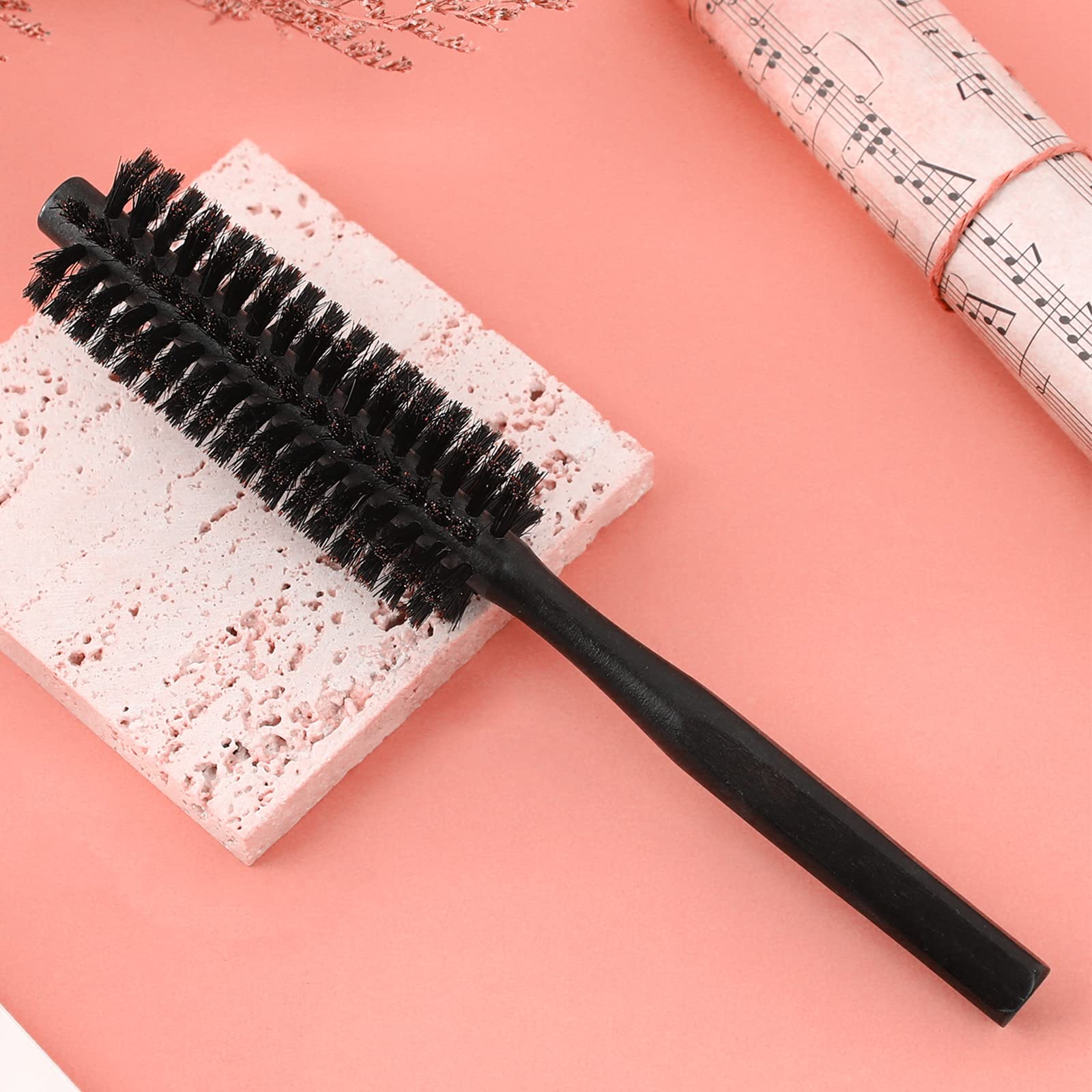 Mozeat Lens Boar Bristle Round Hair Brush, Hair Brush for Women & Men 's Short Fine Hair, Beard, Natural Wooden Handle, Travel S