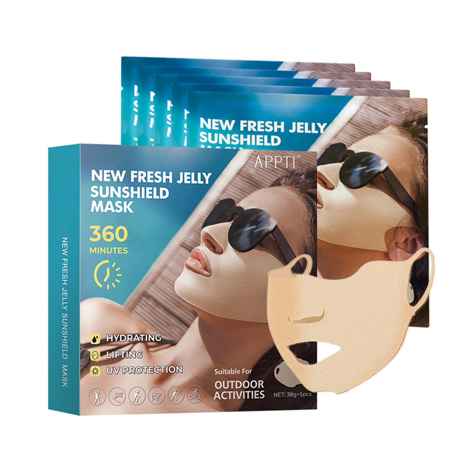 MIESCHER 5Pcs New Fresh Jelly Sunshield Mask, Sunscreen Face Patch for Golf Sunscreen Patches, Lifting, UV Protection, Hydrating
