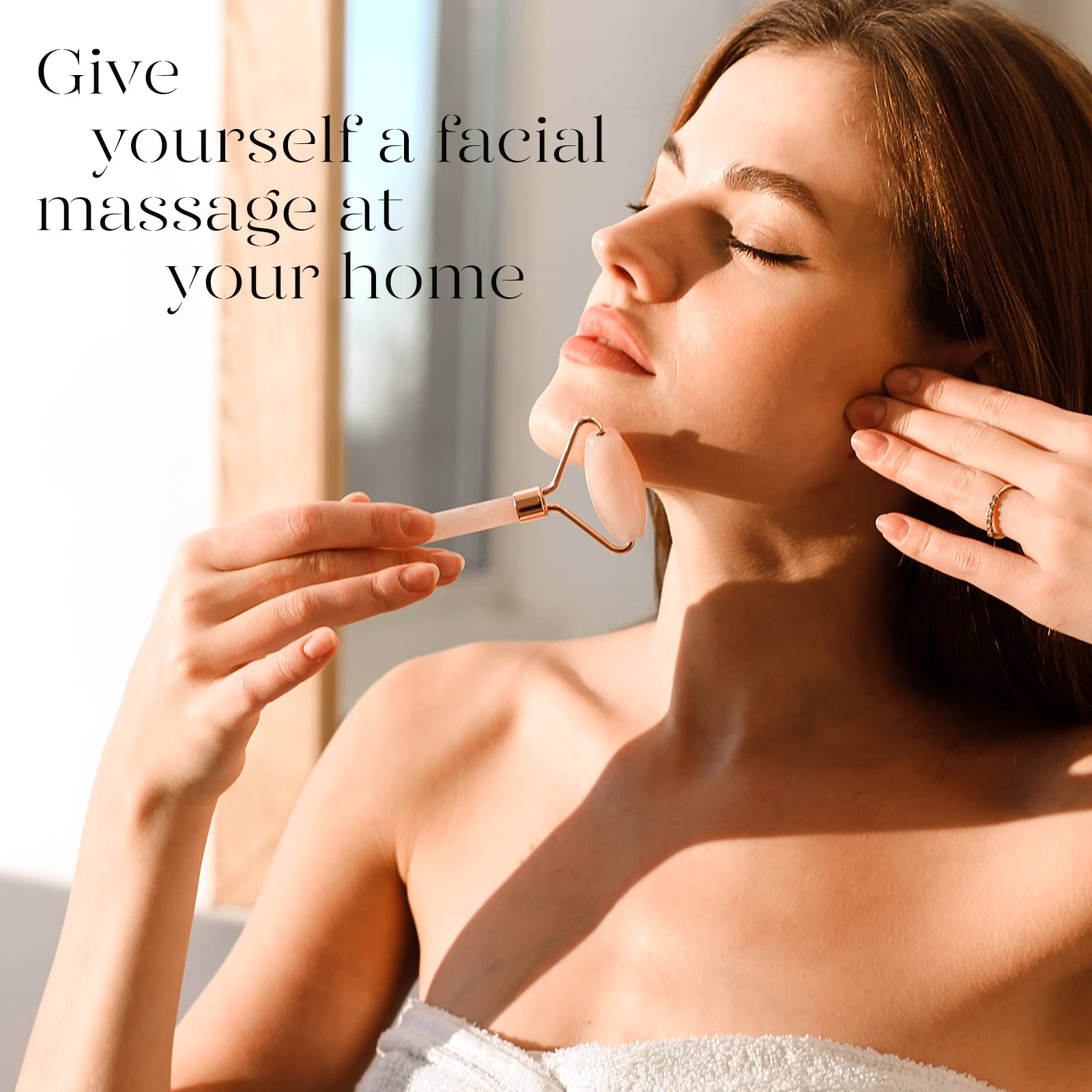 BAIMEI Jade Roller & Gua Sha Set - Pink Face Roller for Redness Reduction, Fine Lines Relief - 2 Piece Skin Care Tools for Men & Women