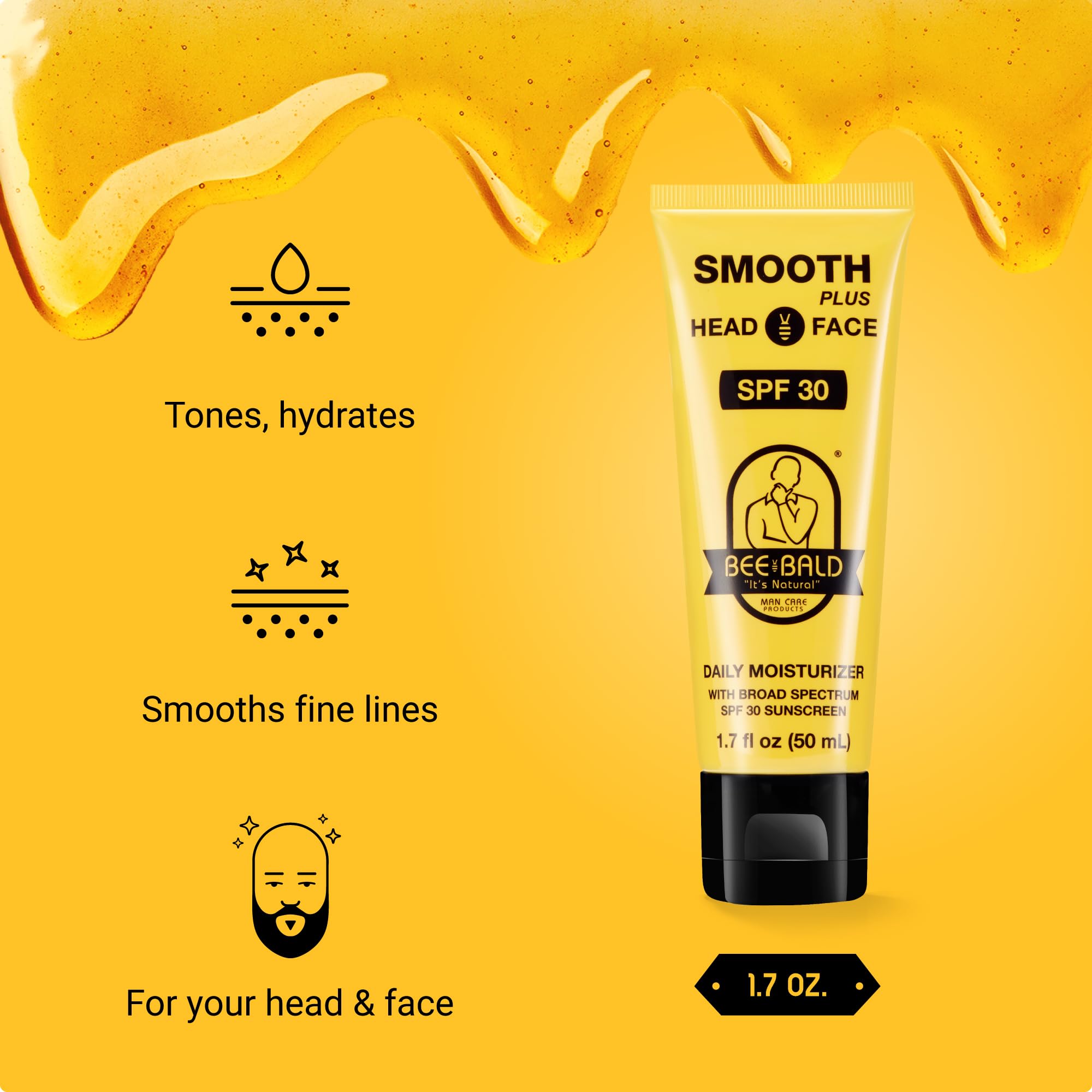 Bee Bald Smooth Plus Daily Moisturizer W/Spf 30 Broad Spectrum Sunscreen Tones, Hydrates & Moisturizes While Protecting Skin Fro