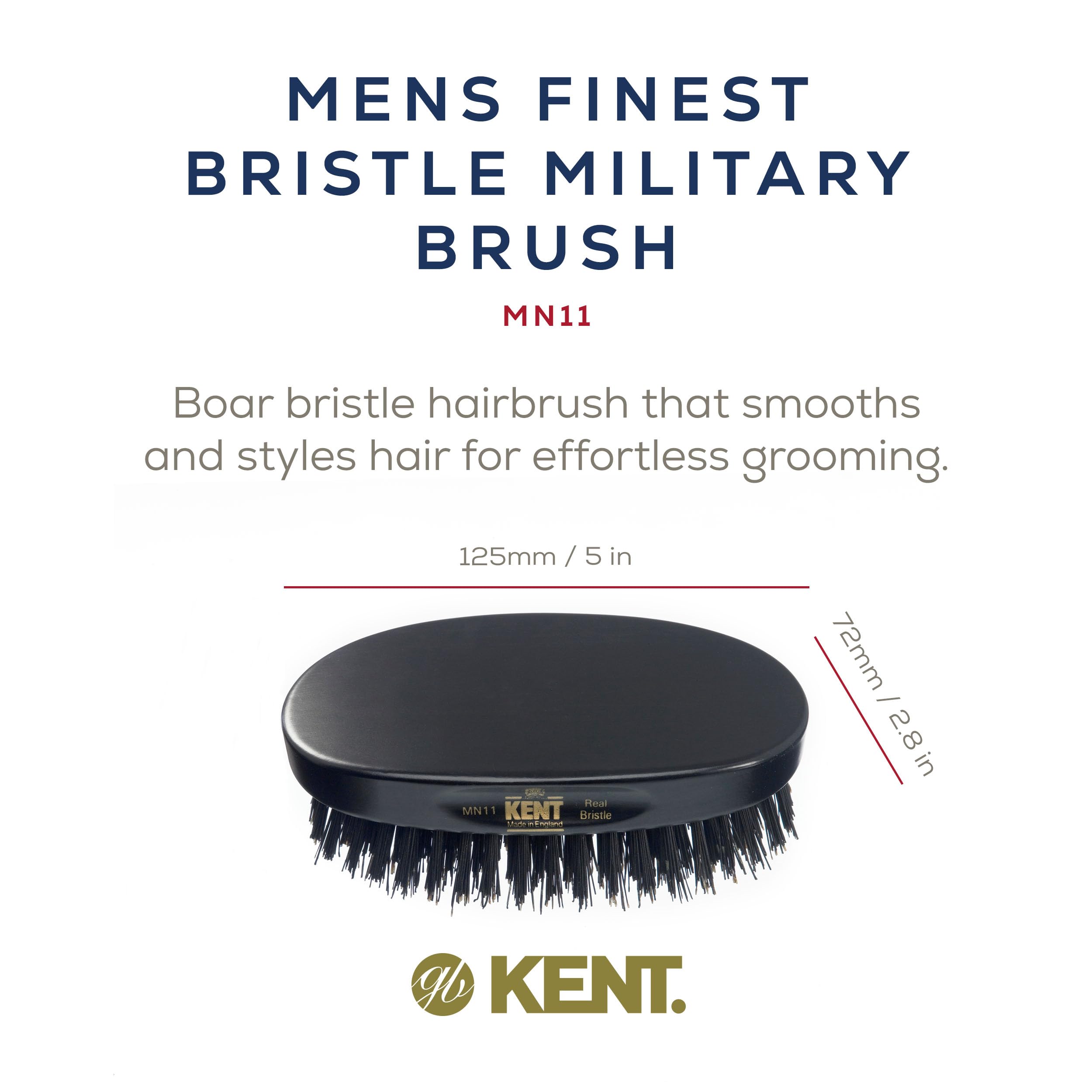 Kent Mn11 Finest Men'S Hair Brush And Facial Brush For Beard Care - 100% Natural Black Boar Bristle Brush For Mens Grooming, Sca