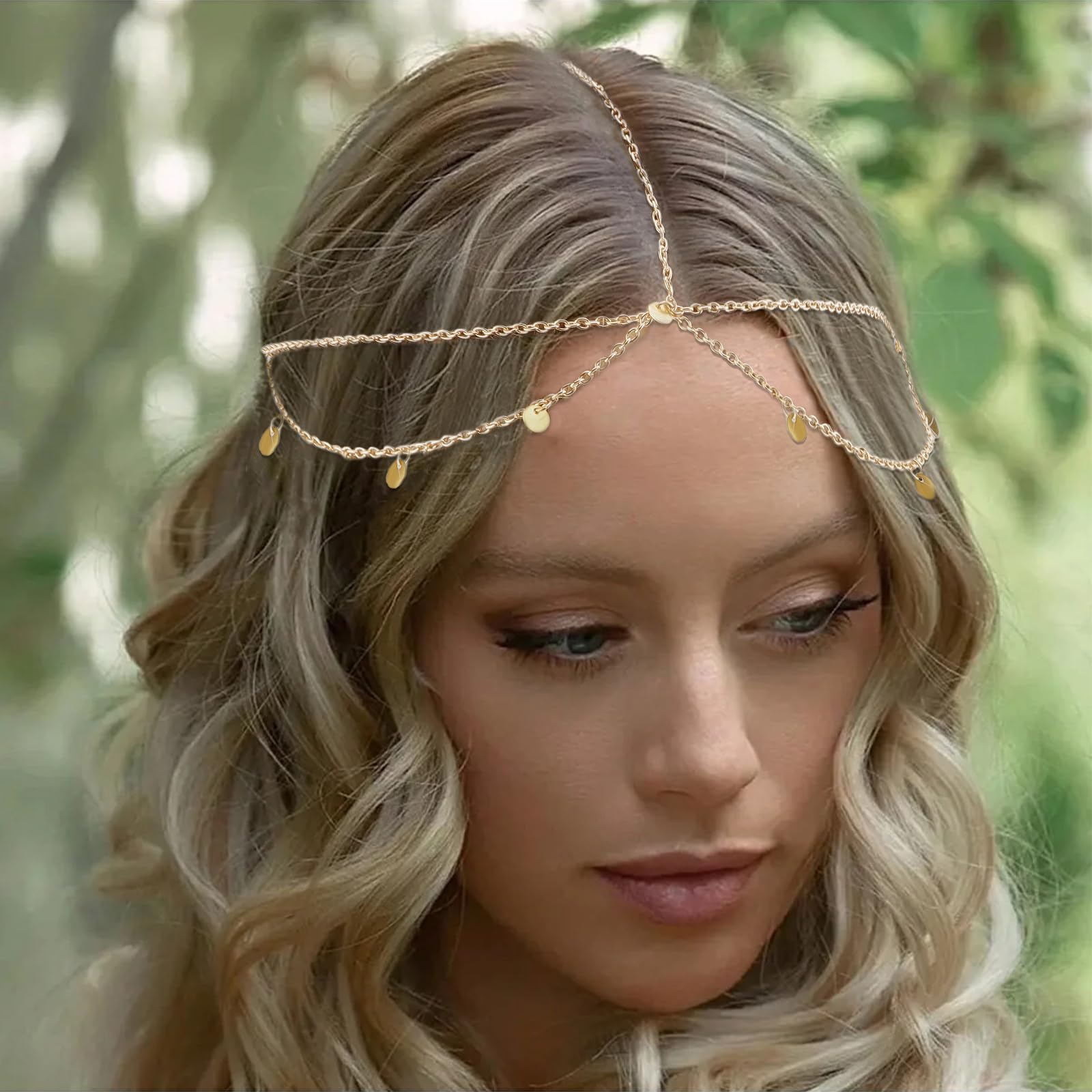 COCIDE Gold Sequins Head Chain for Women Bohemian Head Jewelry for Girls Boho Golden Headpiece Hair Accessories for Festival Par