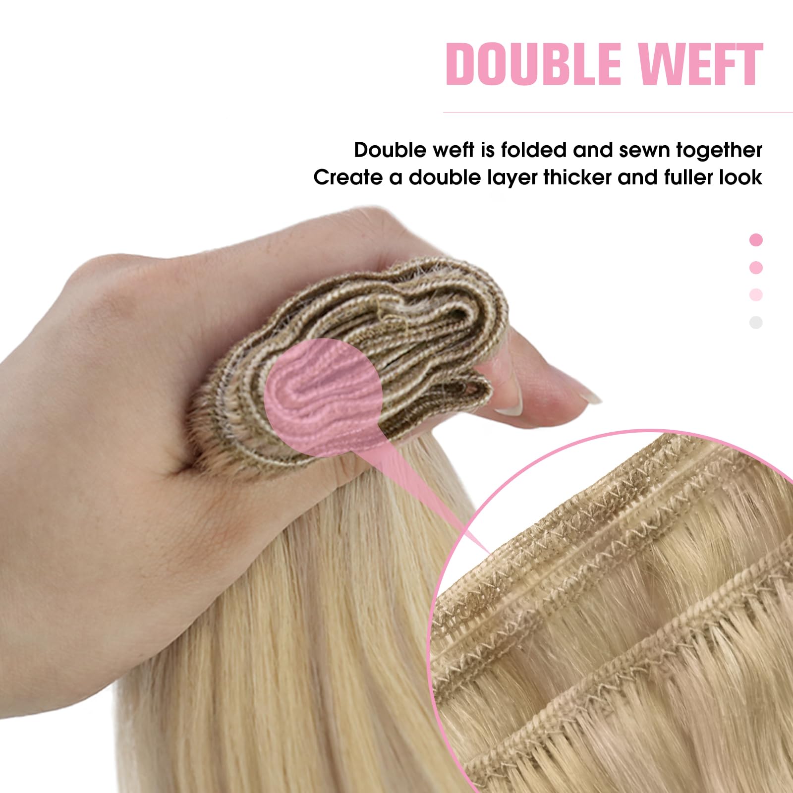 YoungSee Weft Human Hair Extensions, Blonde Highlight Weft Extensions Human Hair, Warm Ash Blonde Highlights Bleach Blonde Sew i