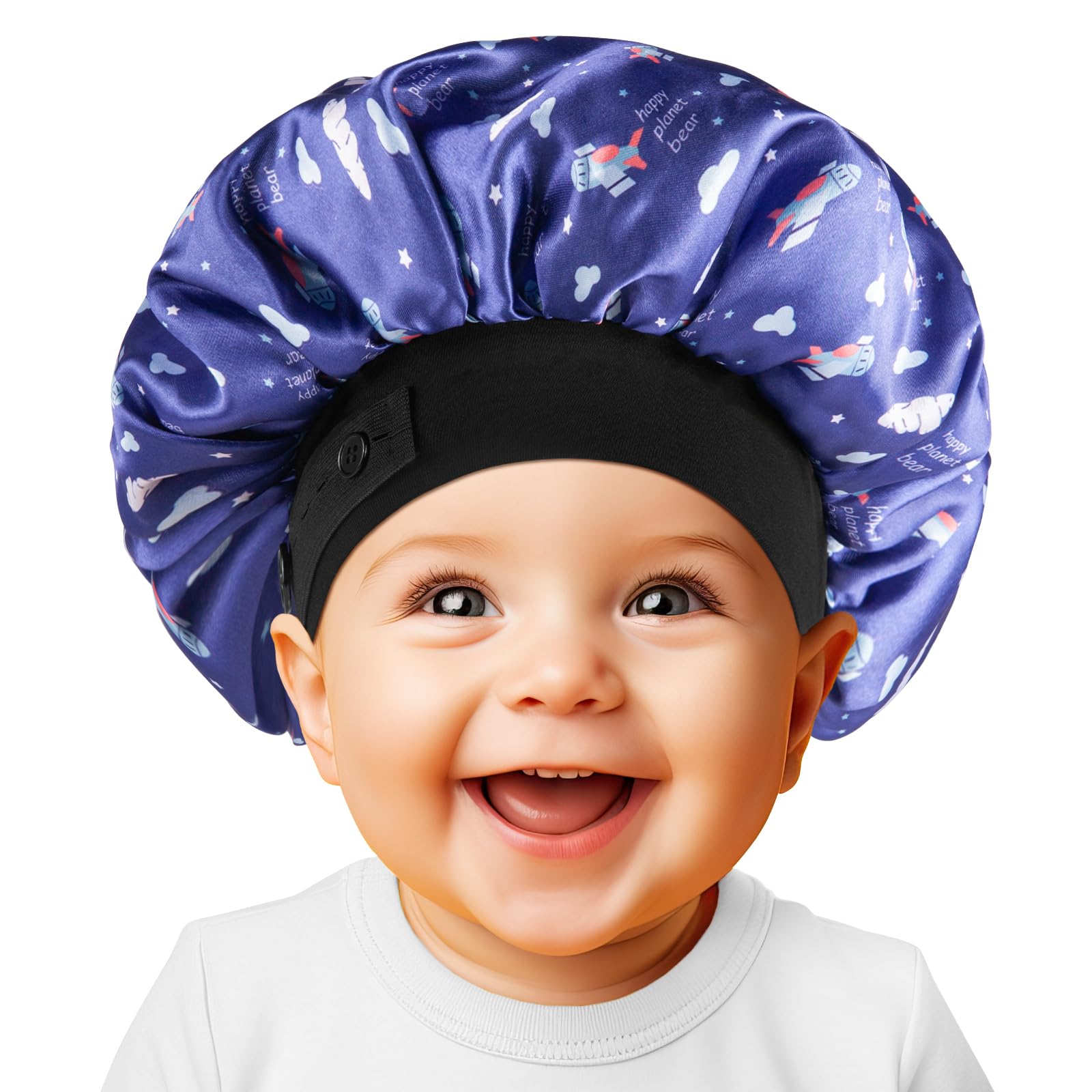 WINSTECK Baby Bonnet, Soft Silk Satin Bonnet for Girls Boys Infant, Double Layer & Wide Elastic Band Kids Sleeping Cap, Adjustab