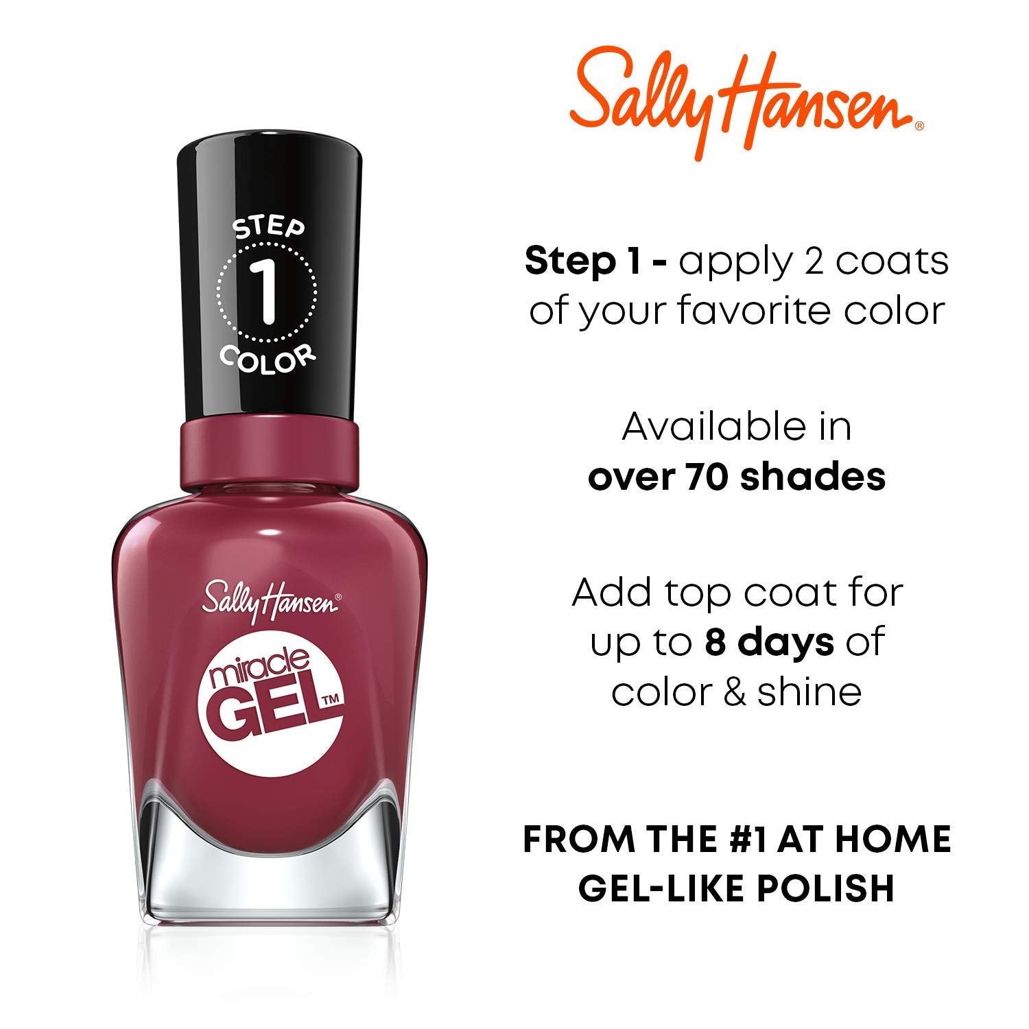 Sally Hansen Miracle Gel Nail Polish, Shade Red-Y, Set, Run! #446