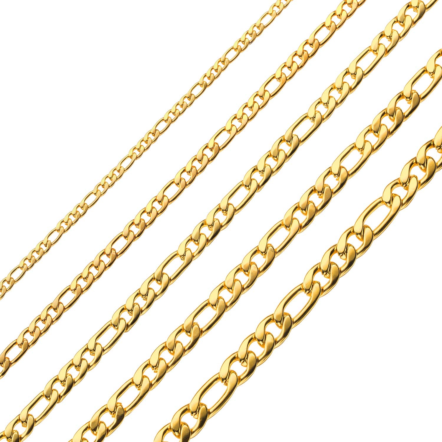 18K Real Gold Gold Chain Necklace for Men & Women 7.5MM Stainless Steel Figaro Chains 18 Inches