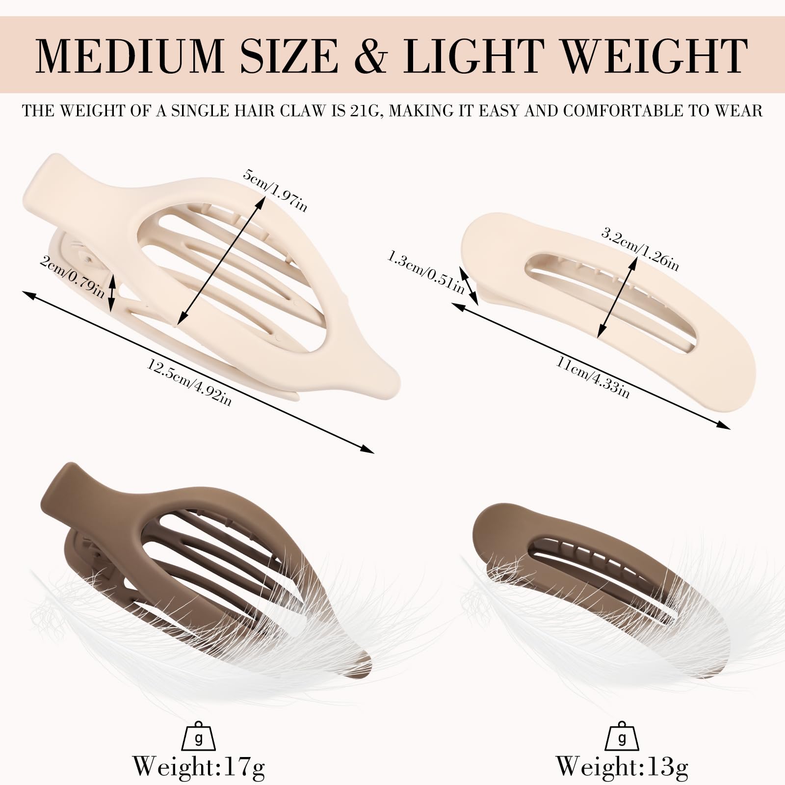 Obeoby 8 Pcs Flat Hair Clips, Neutral Color Flat Claw Clips 2 Styles Hair Claws For Women Girls Thin Hair