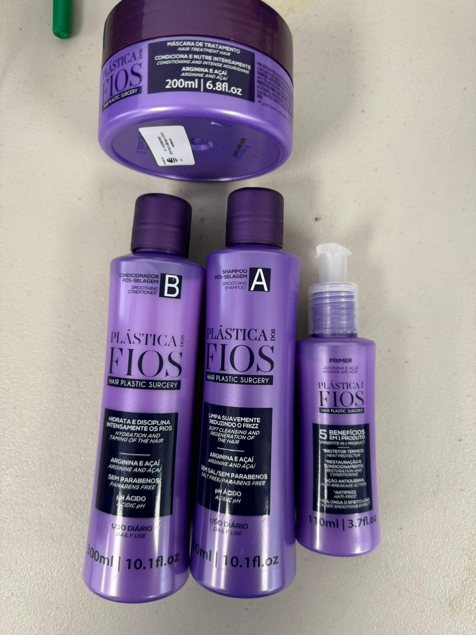 CADIVEU (Set of 4) Home Care Line - Plastica Dos Fios Keratin Hair Smoothing Set: Shampoo, Conditioner, Hair Treatment Mask, Hai