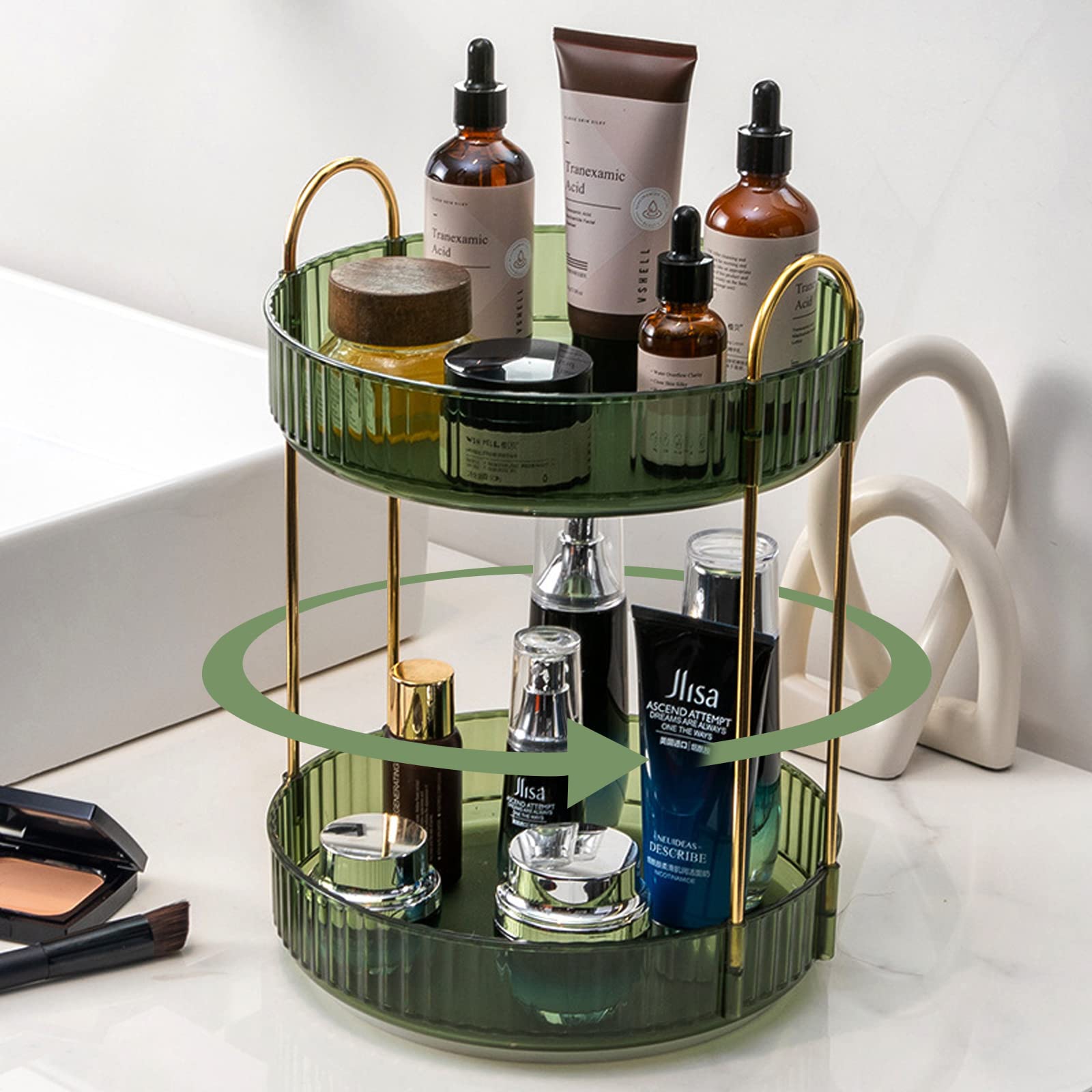 Shuang Qing Rotating Makeup Organizer For Vanity 2 Tier, High-Capacity Skincare Clear Make Up Storage Perfume Organizers Cosmeti