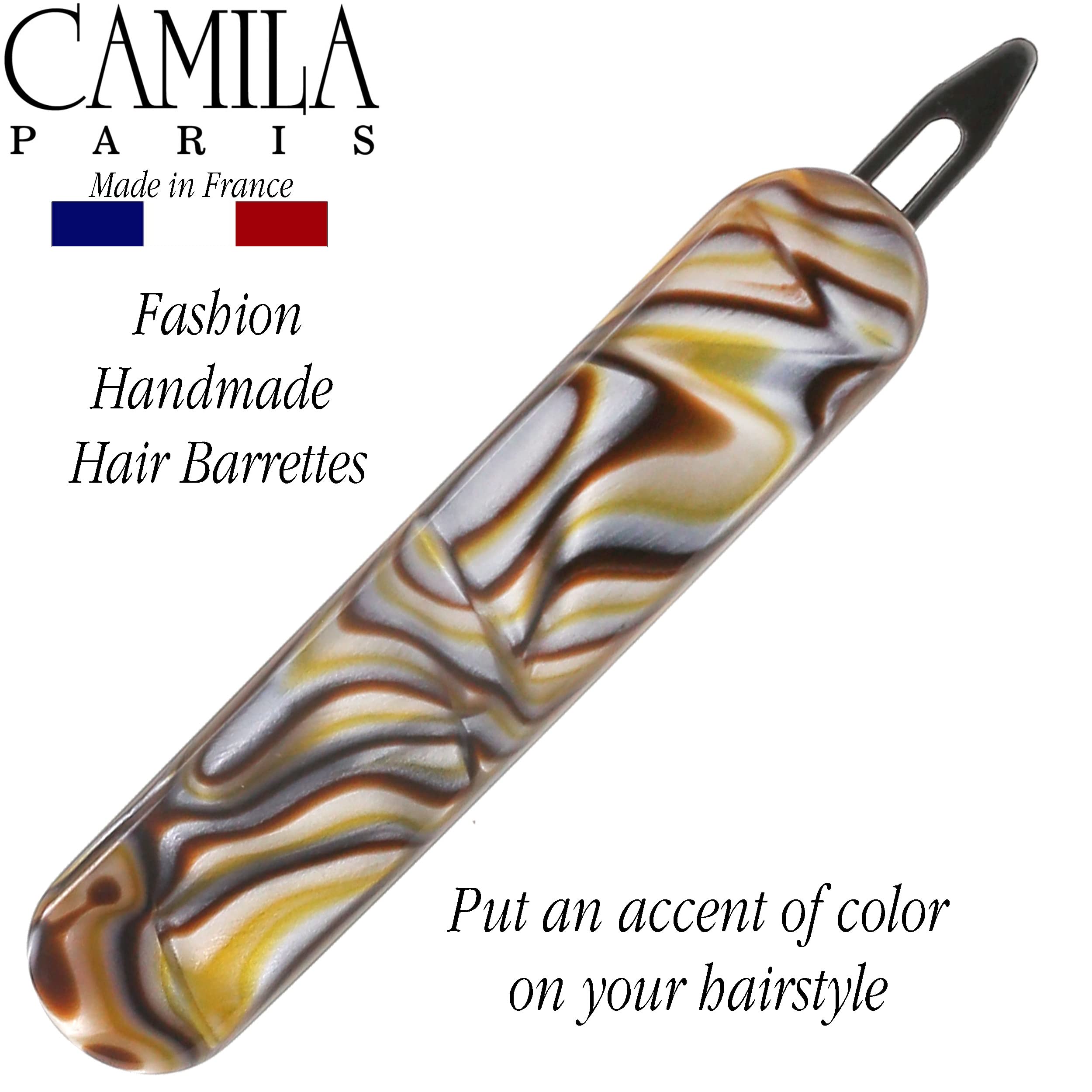 Camila Paris Cp2818 French Hair Barrette Clip For Girls, Handmade, Onyx, Metal-Free Closure Strong Hold Grip Hair Clips For Wome