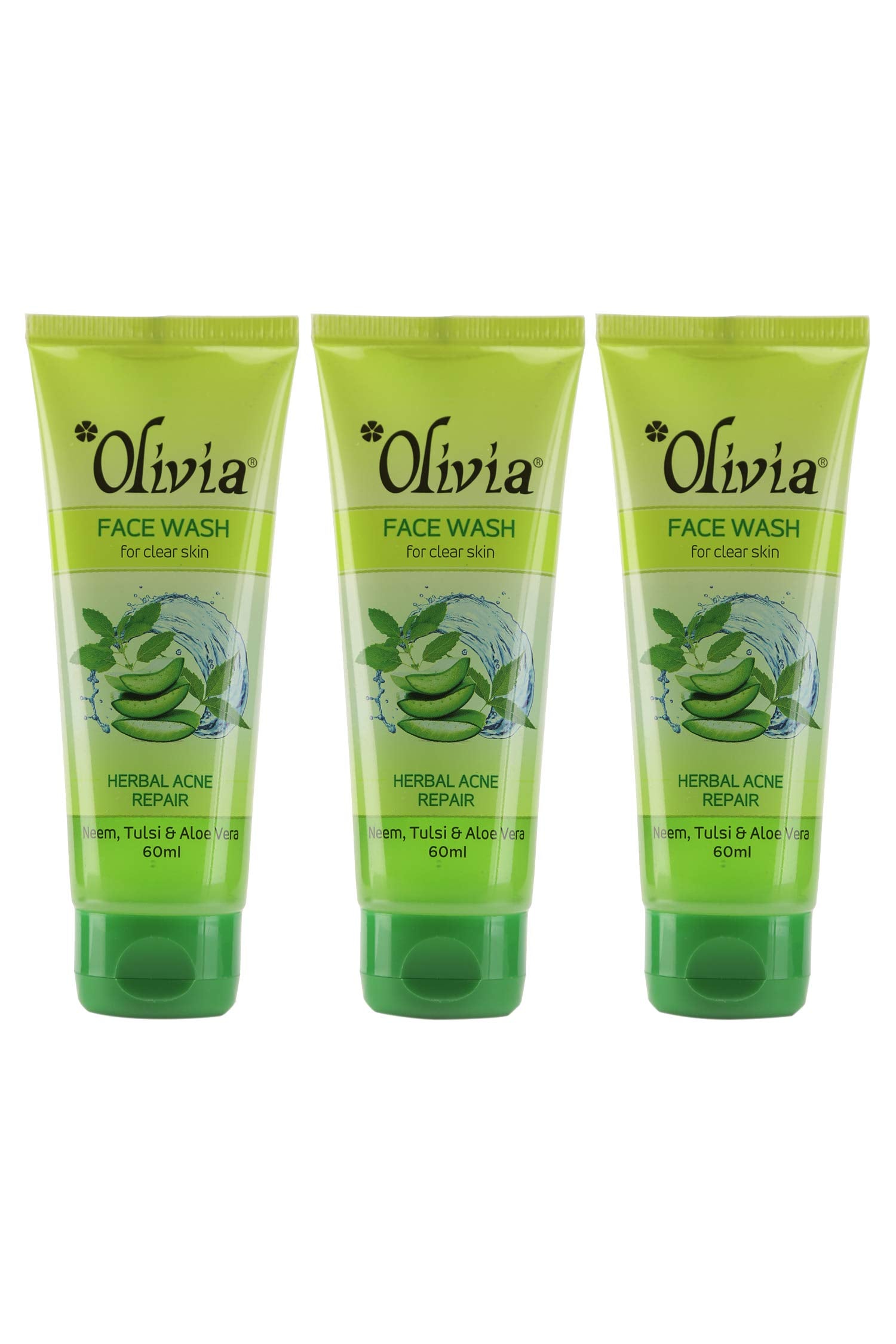 Olivia Herbal Acne Repair Face Wash With Neem, Tulsi, Aloe Vera & Turmeric | Pack Of 3 (60Ml Each) | Gently Cleanses, Soothes & 