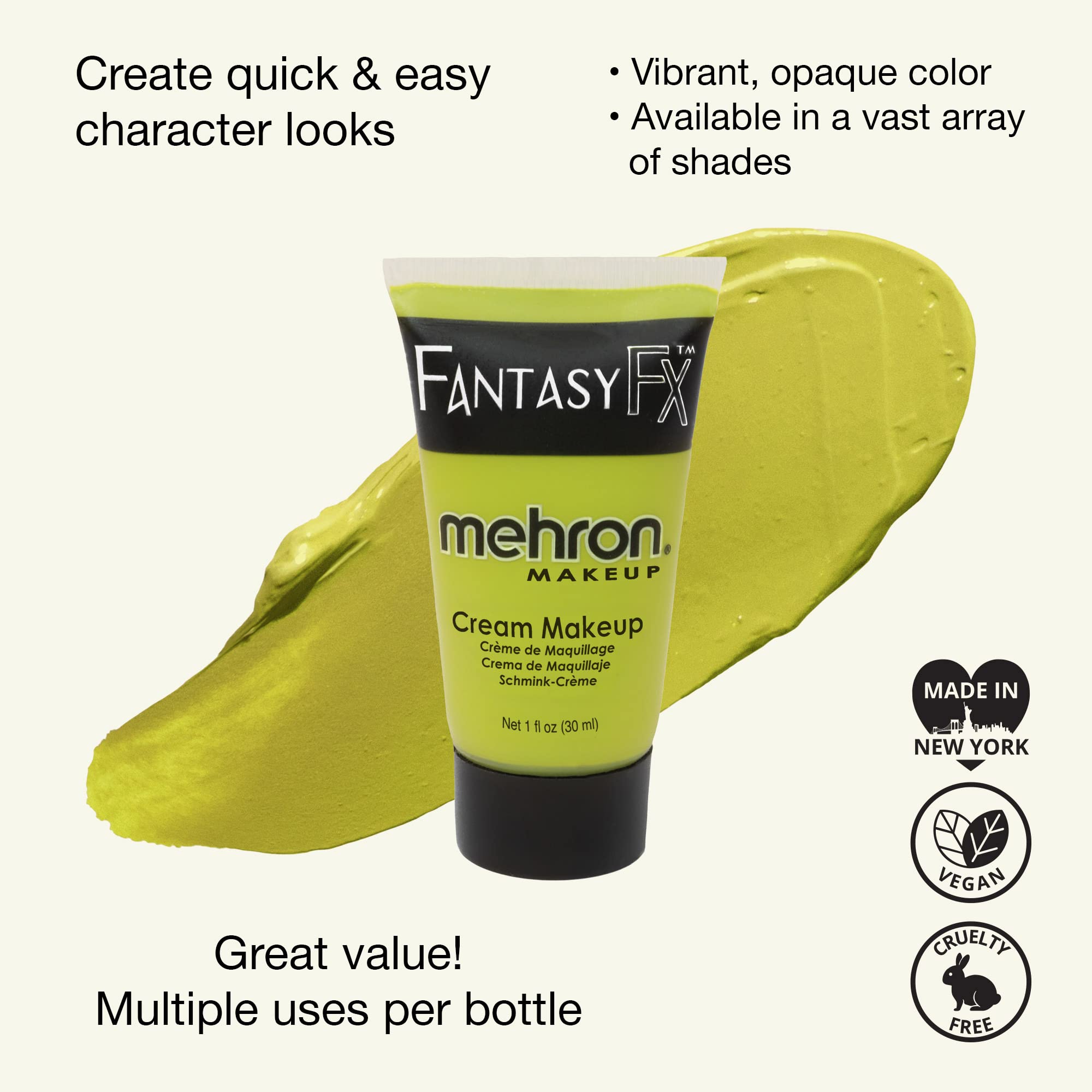 Mehron Makeup Fantasy Fx Cream Makeup  Water Based Halloween Makeup  Ogre Green Face Paint & Body Paint For Adults 1 Fl Oz (30Ml