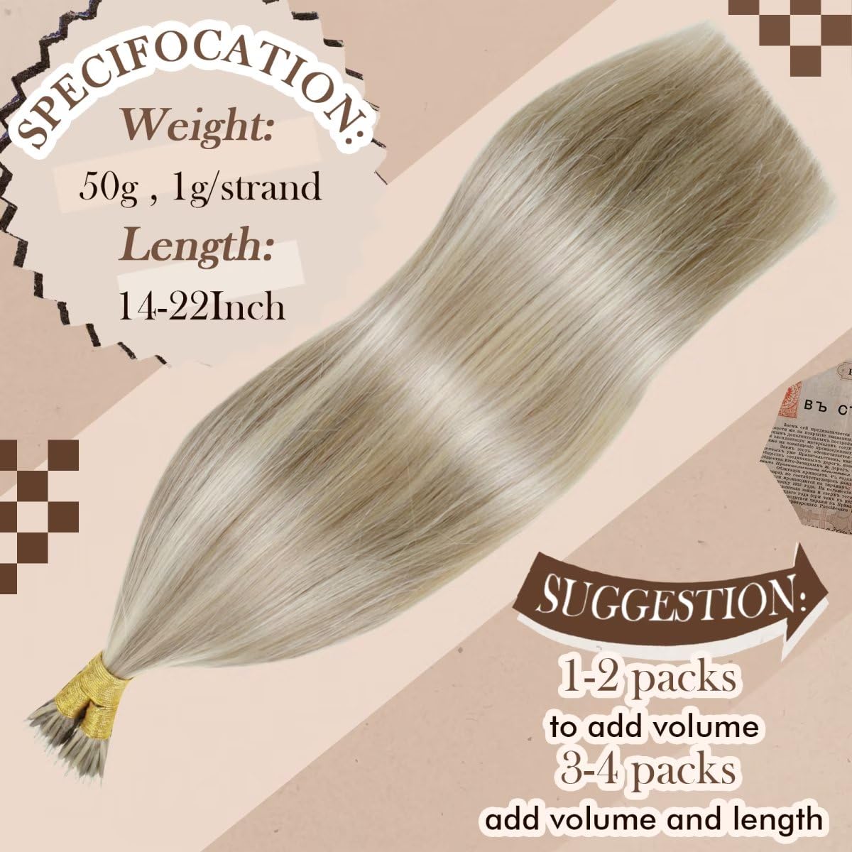Hetto Nano Link Hair Extensions Human Hair #17/23 Ash Blonde Mixed Medium Blonde Nano Beads Human Hair Extensions 18 Inch Real H