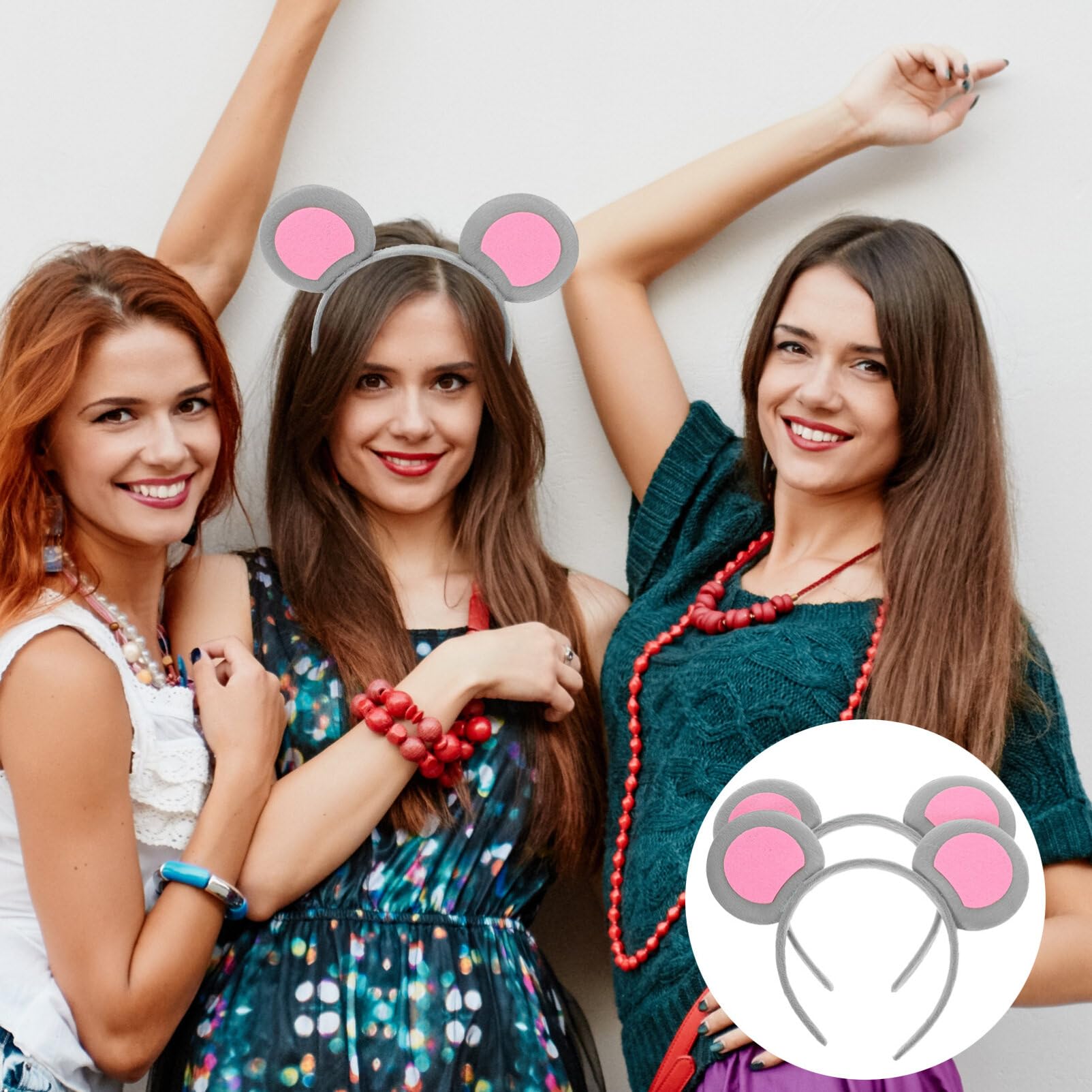 Angoily 2Pcs Mouse Ears Headband, Plush Ears Headband, Ear Headbands Hair Band, Rat Hair Hoop Hair Accessories Mouse Rat Costume