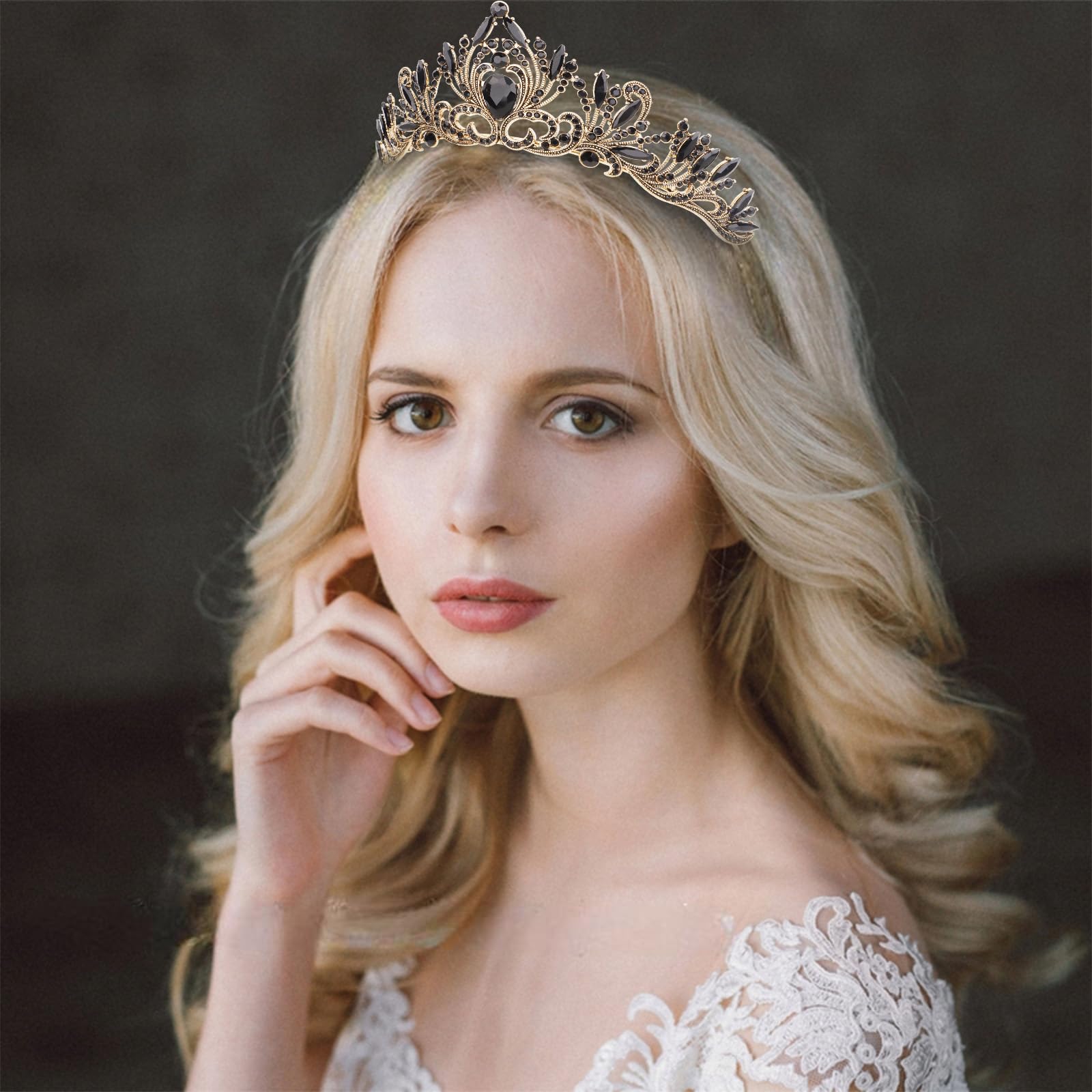 Black Crown, Cieher Black Crowns For Women Girls Black Tiara Black Swan Costume Gothic Wedding Crown Halloween Costume Vampire A