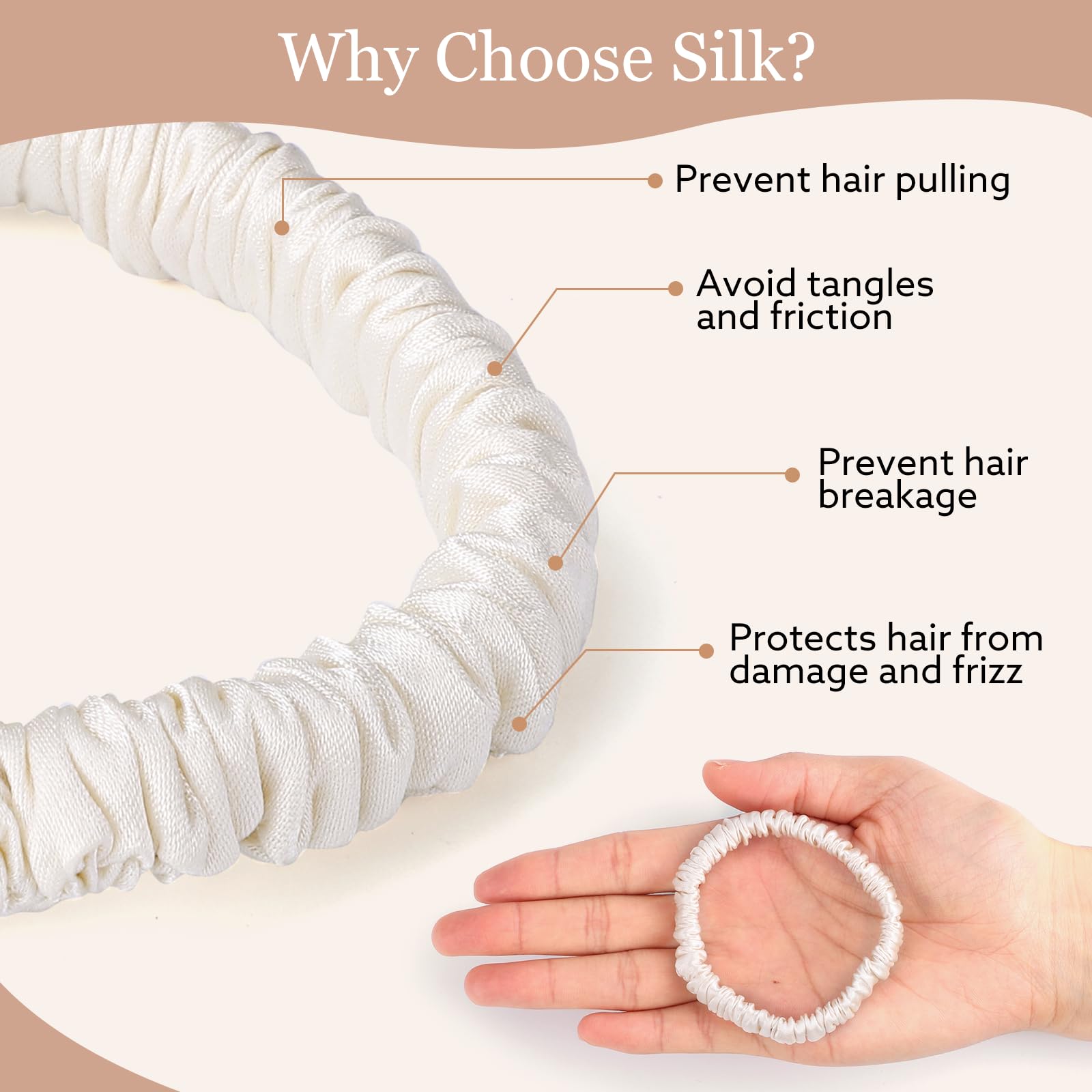 5 Pcs 19 Momme Pure Mulberry Silk Skinny Scrunchies and Ponytail Holders for Women's Hair Sleep