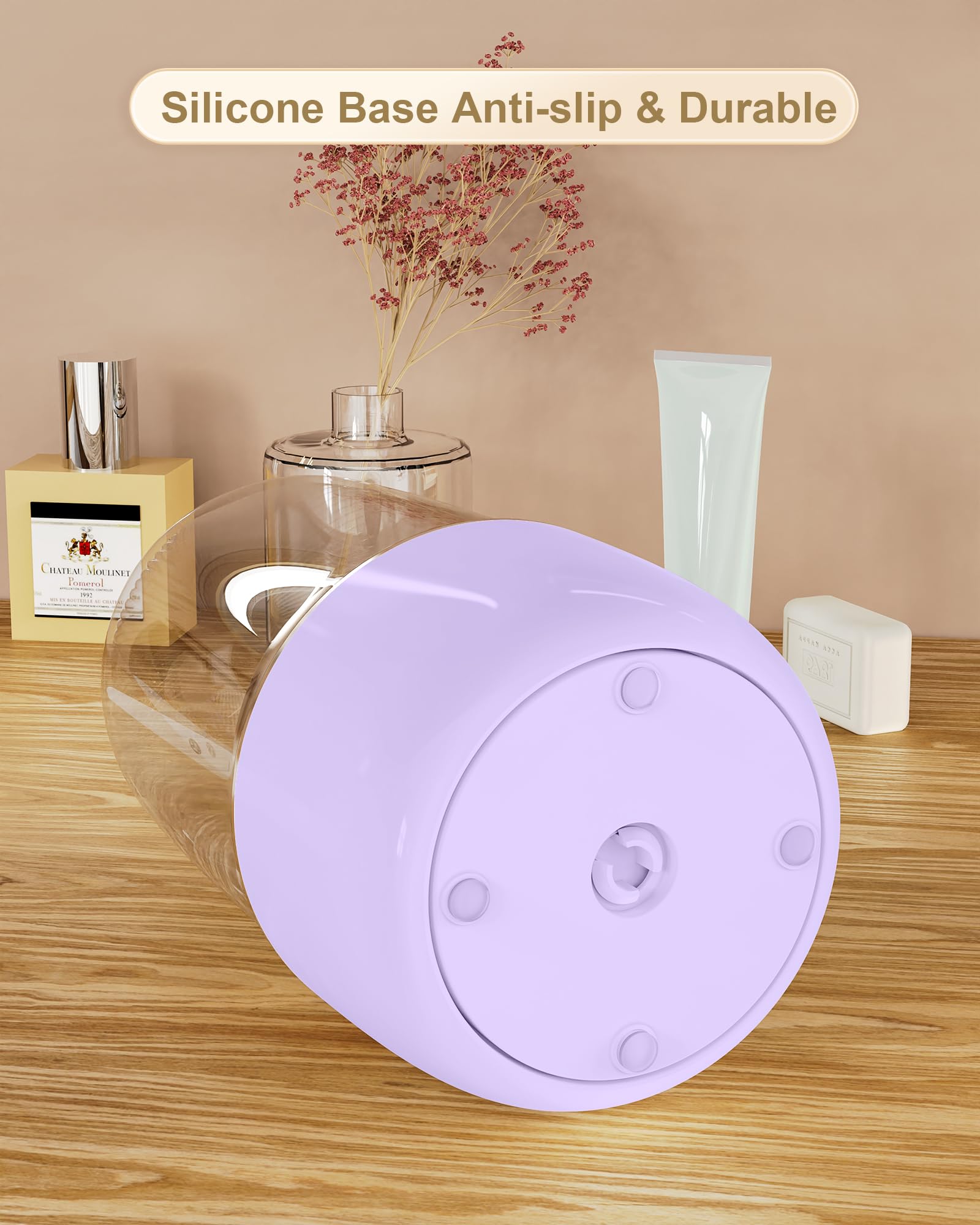 Anylady Makeup Brush Holder 360 Rotating, [Upgrade & with Cover] Makeup Brush Organizer for Vanity Countertop Bathroom (Purple)